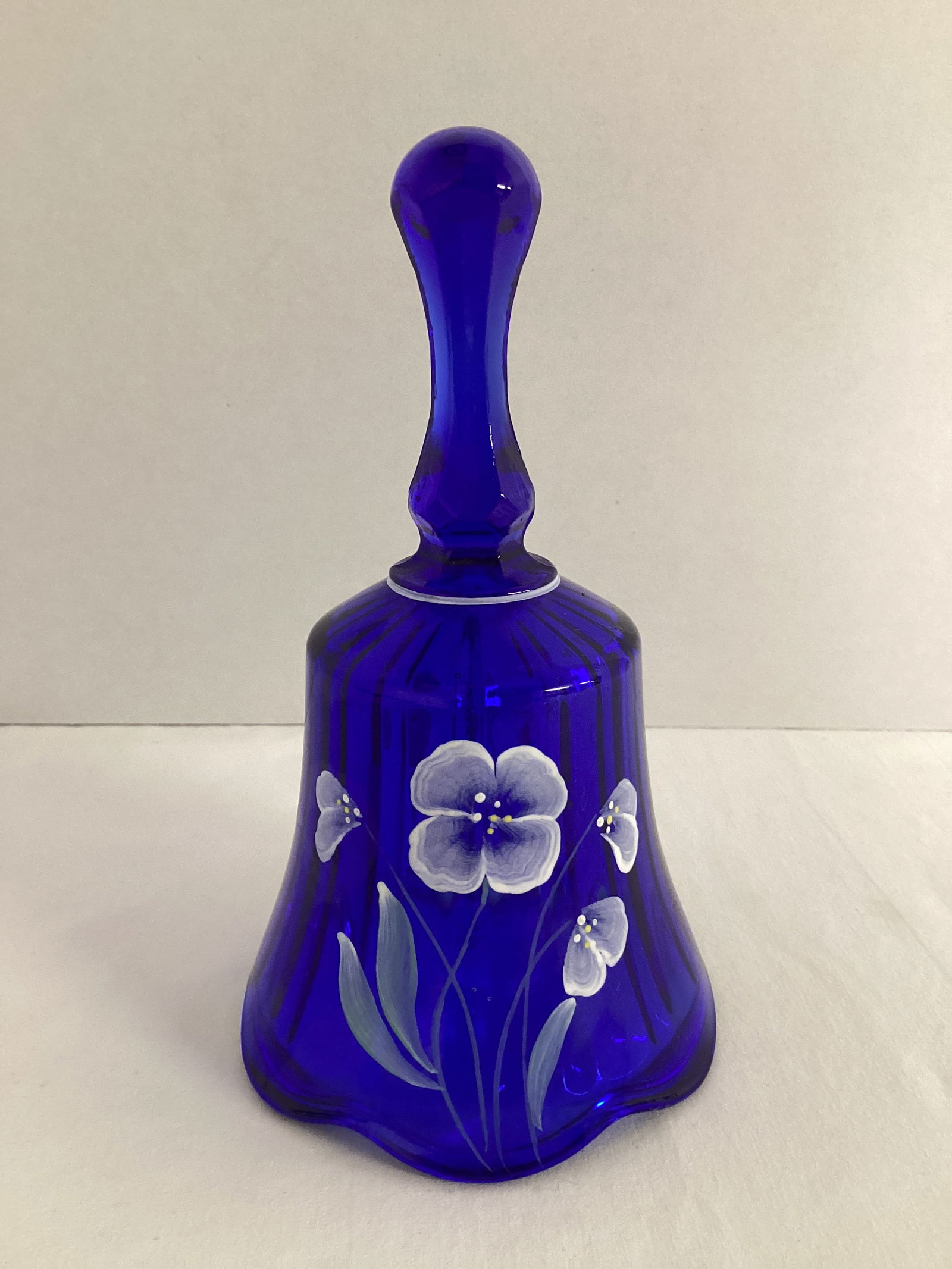 Fenton Cobalt Blue Bell with Hand Painted White Flowers (1 of 5)