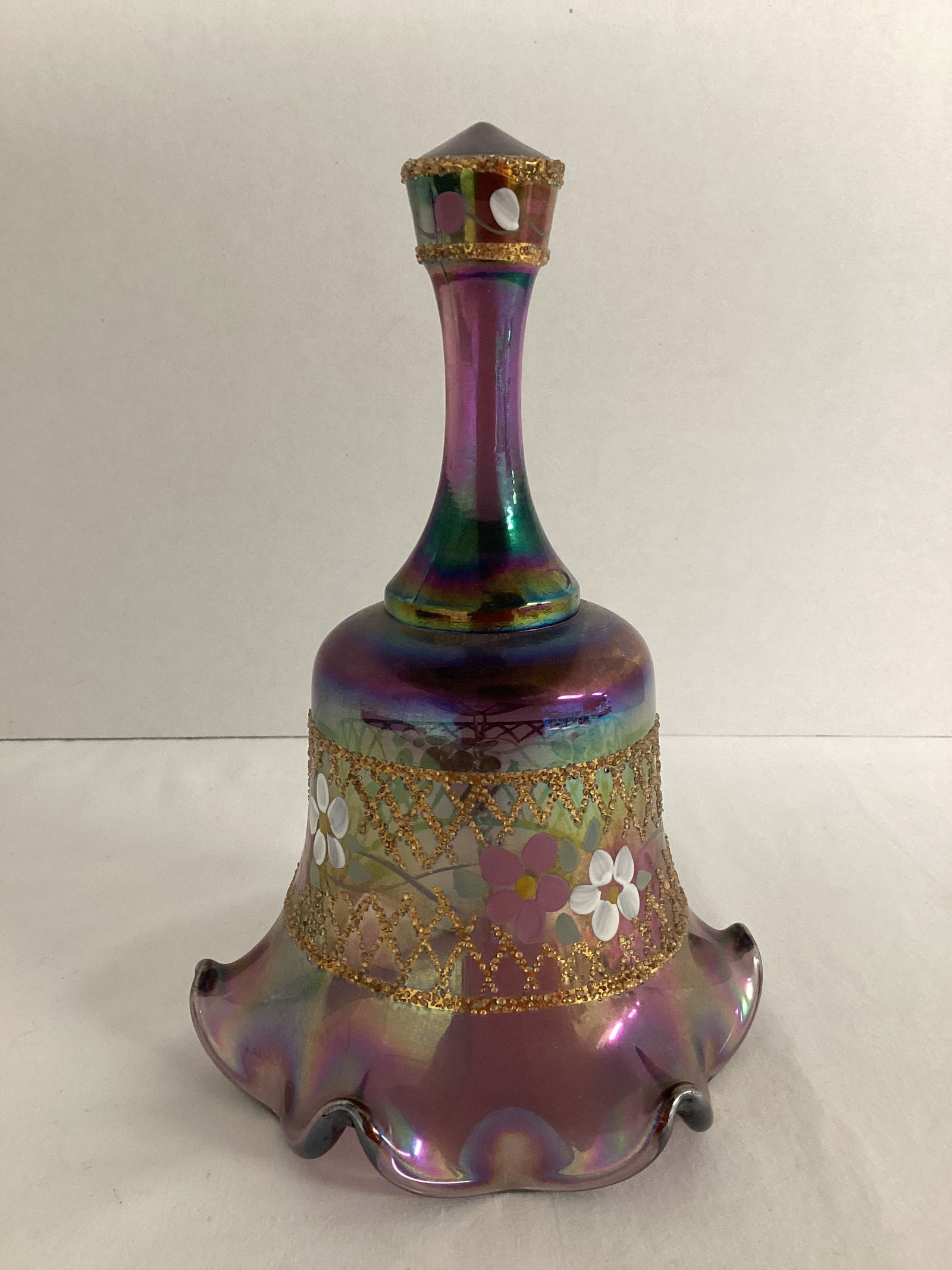 Fenton Hand Painted Carnival Glass Bell (1 of 6)
