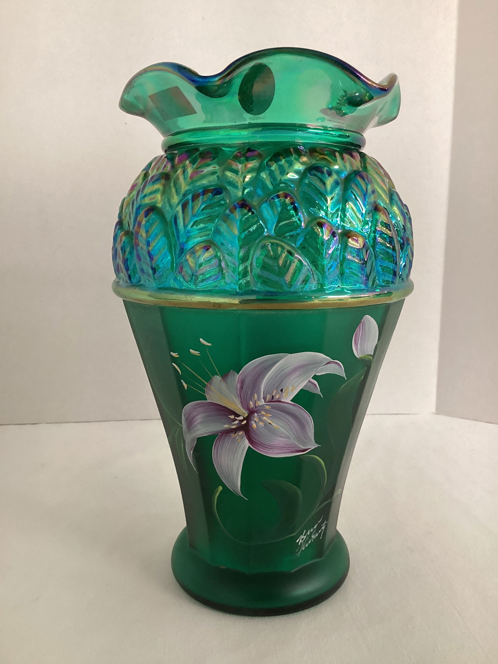 Bill Fenton Designer Showcase Series Hand Painted Carnival Glass Vase (1 of 6)