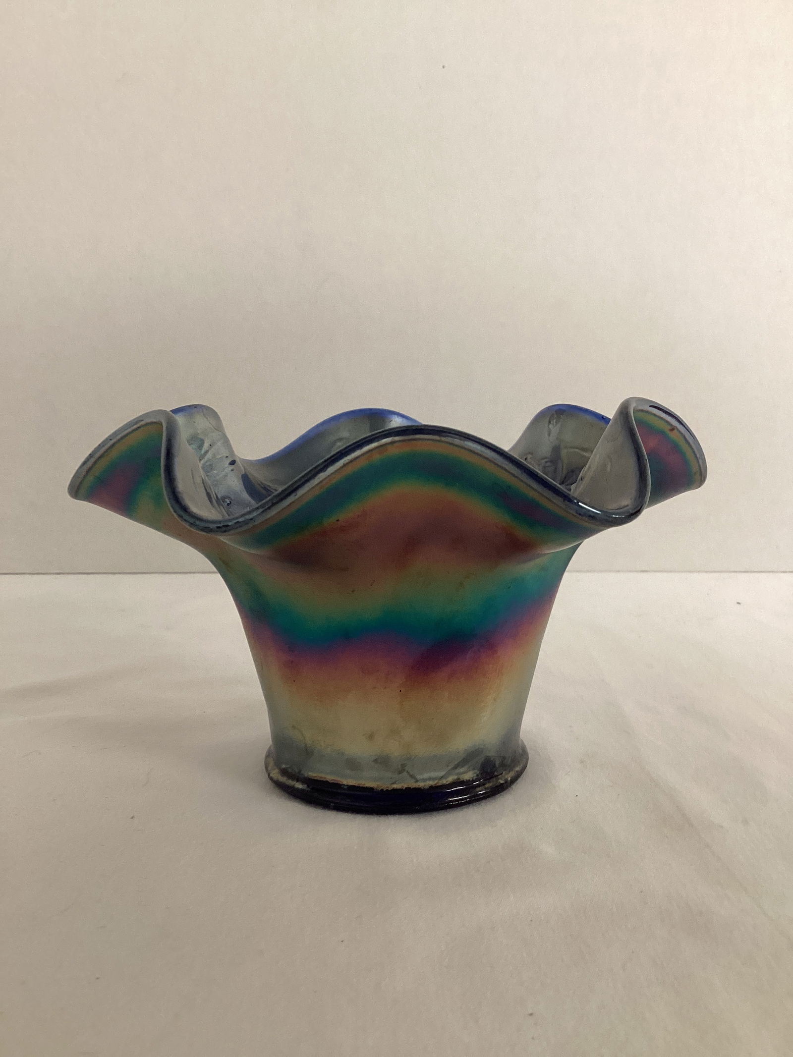 Cobalt Blue Holly Carnival Glass Vase (1 of 7)