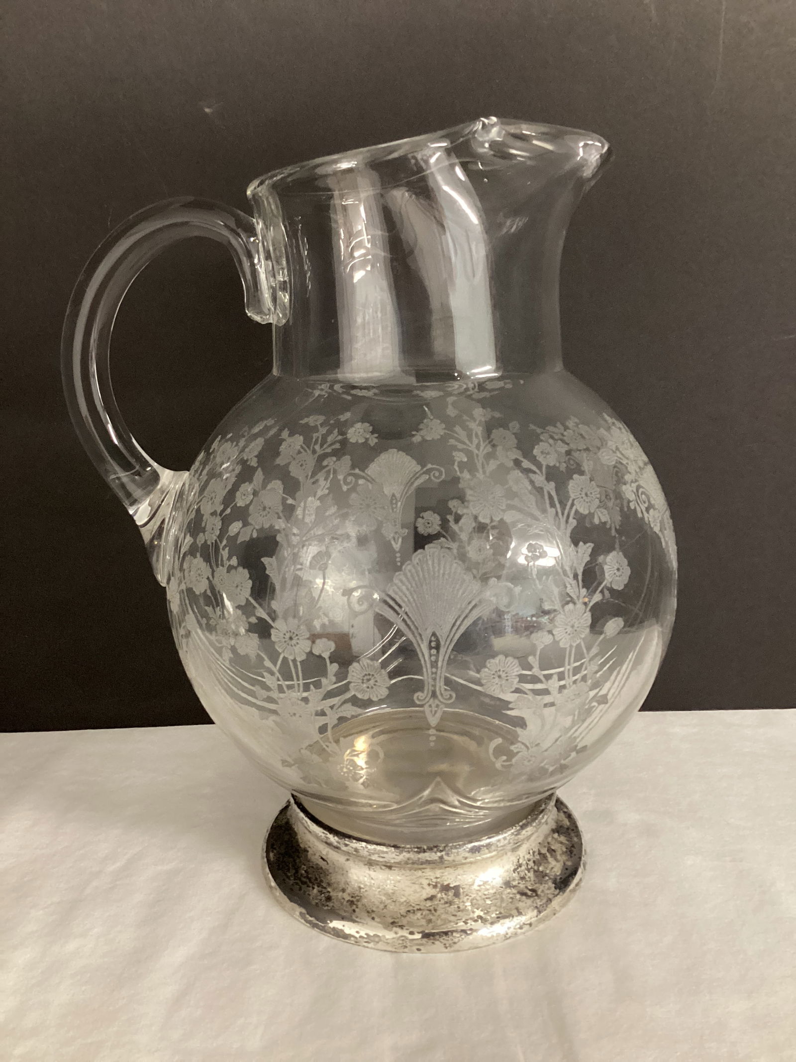 Duncan and Miller First Love Pattern Glass Pitcher with Sterling Silver Base (1 of 8)