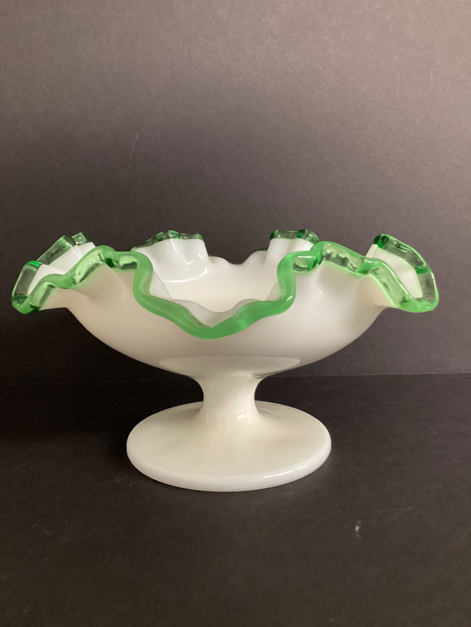 Emerald Crest Ruffled Edge Compote: 7" diameter, 3 3/4" h