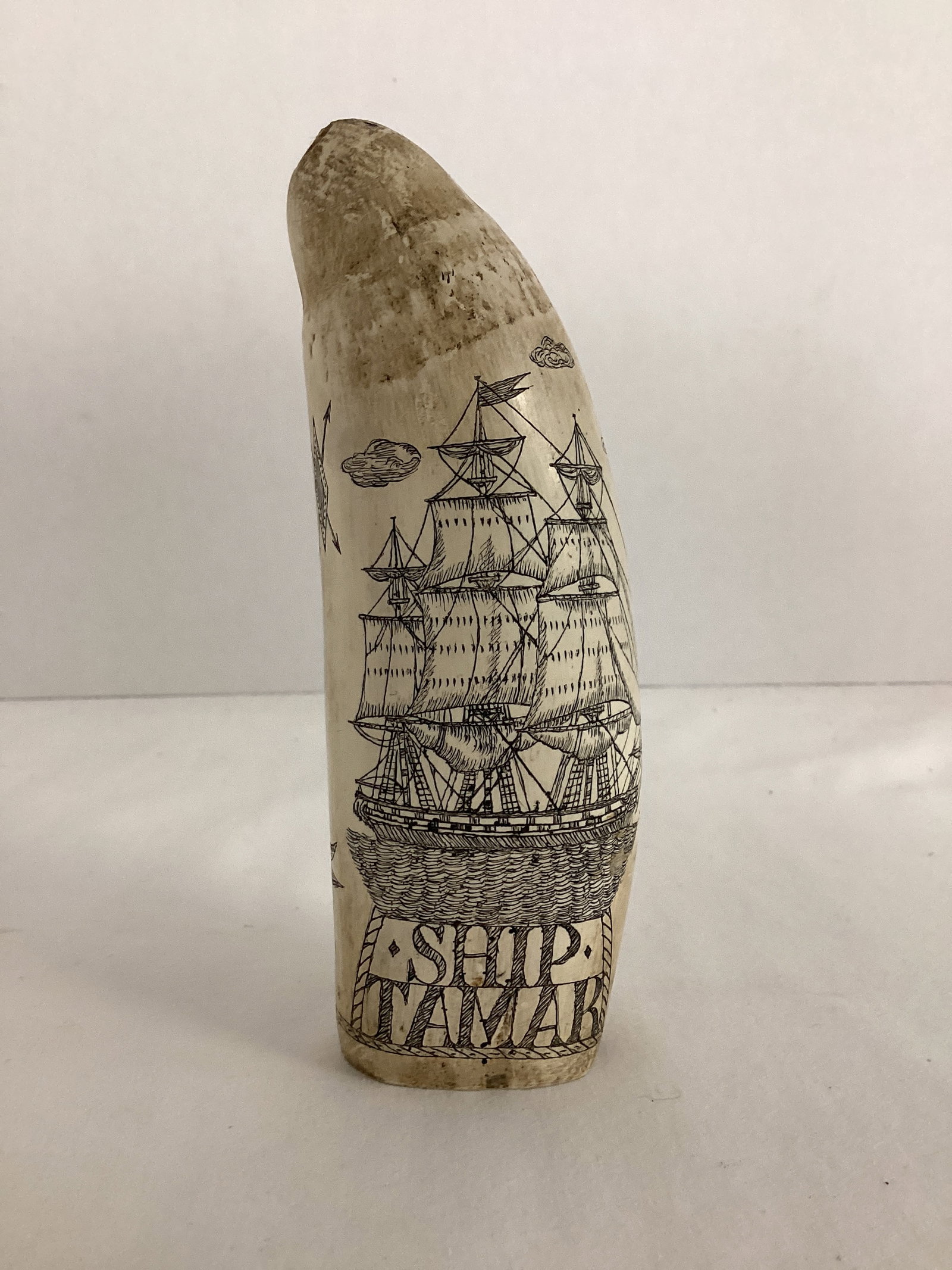 Ship Tamar Faux Whale Tooth Scrimshaw Reproduction: 6" L
