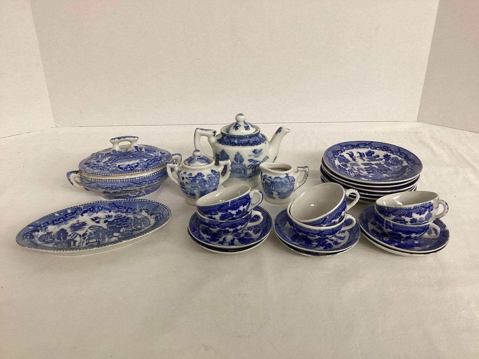 Blue and White Small Plates, Teapots, Cups, and Oval Dish (1 of 13)