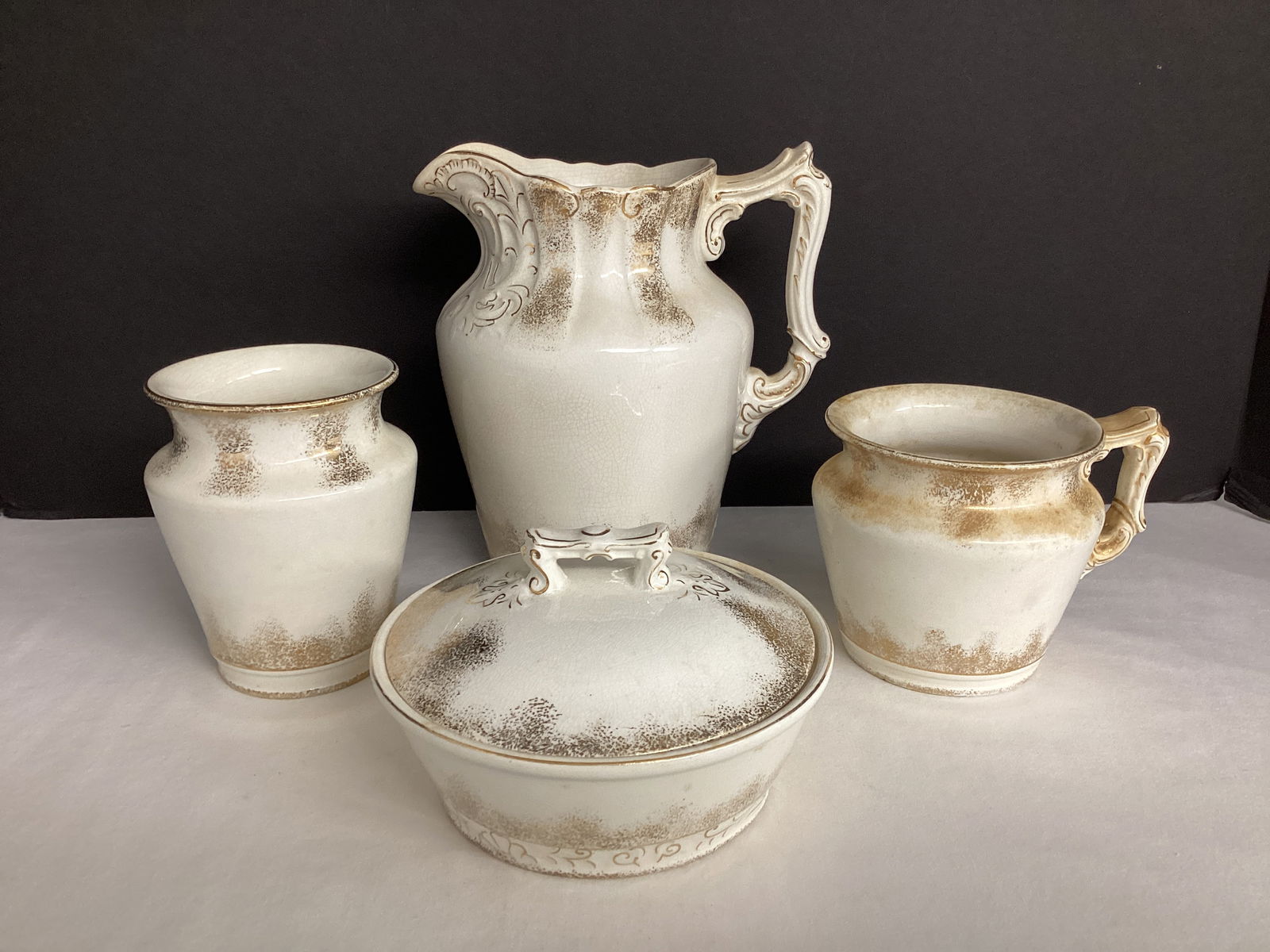 Antique Porcelain Pitcher, Creamer, Sugar, and Butter Dish (1 of 16)
