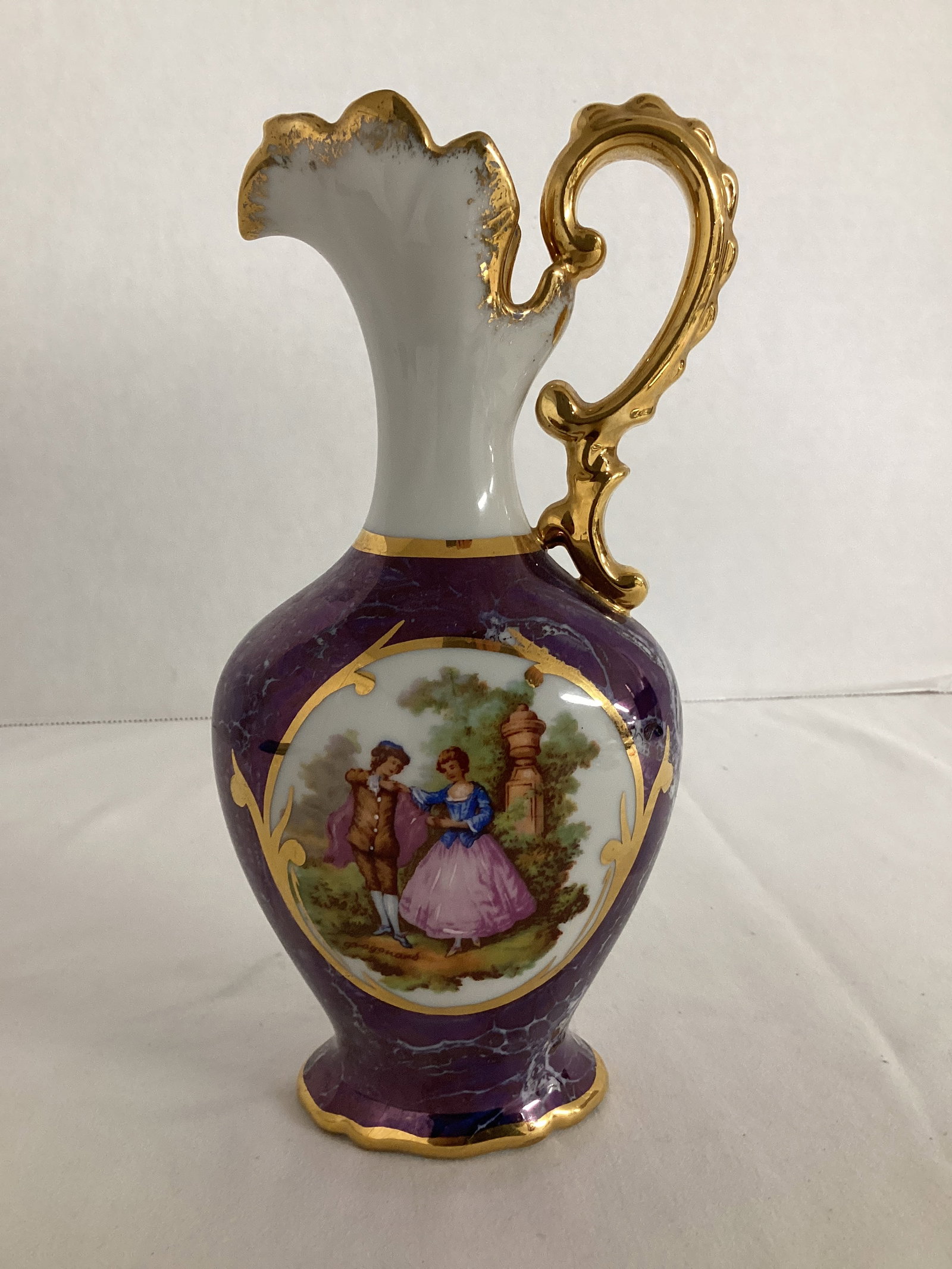 Limoges France Ewer Featuring a Courting Couple: 7 3/4" h