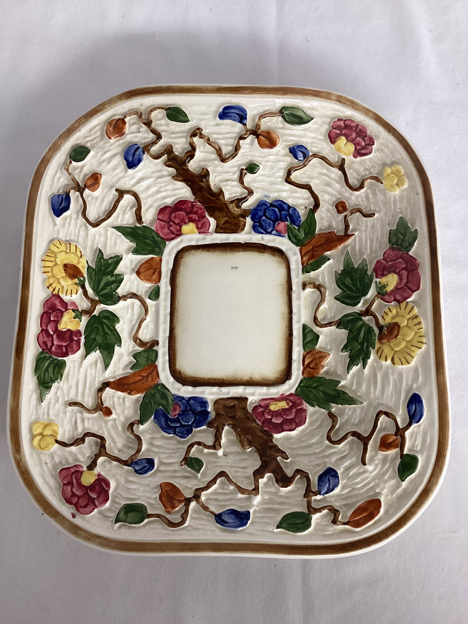 Indian Tree Hand Painted H.J. Wood England Tray: 9" x 10 1/4" x 2" h, crazing