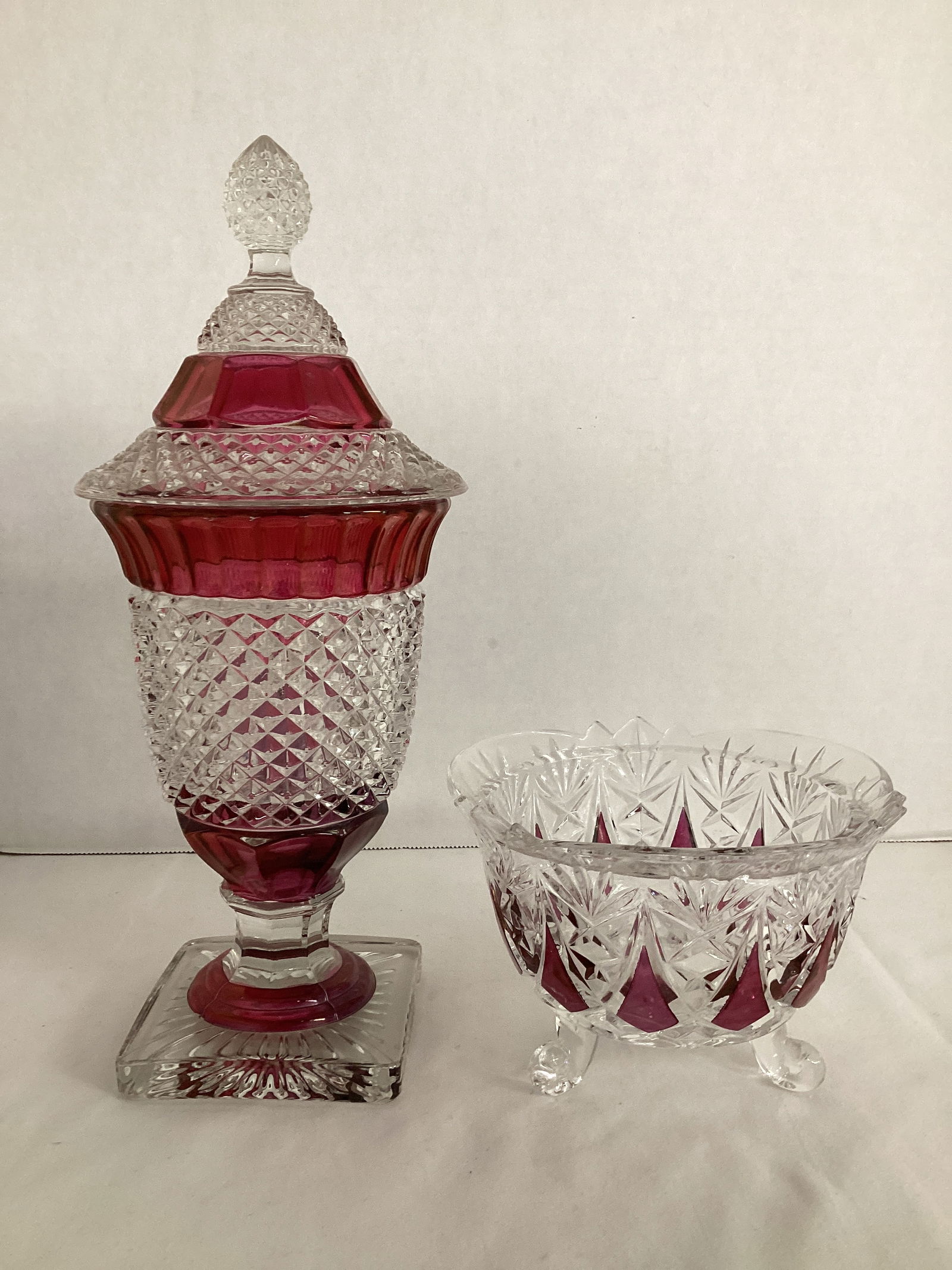 Ruby Flash Pedestal Covered Candy Dish and Footed Bowl (1 of 9)