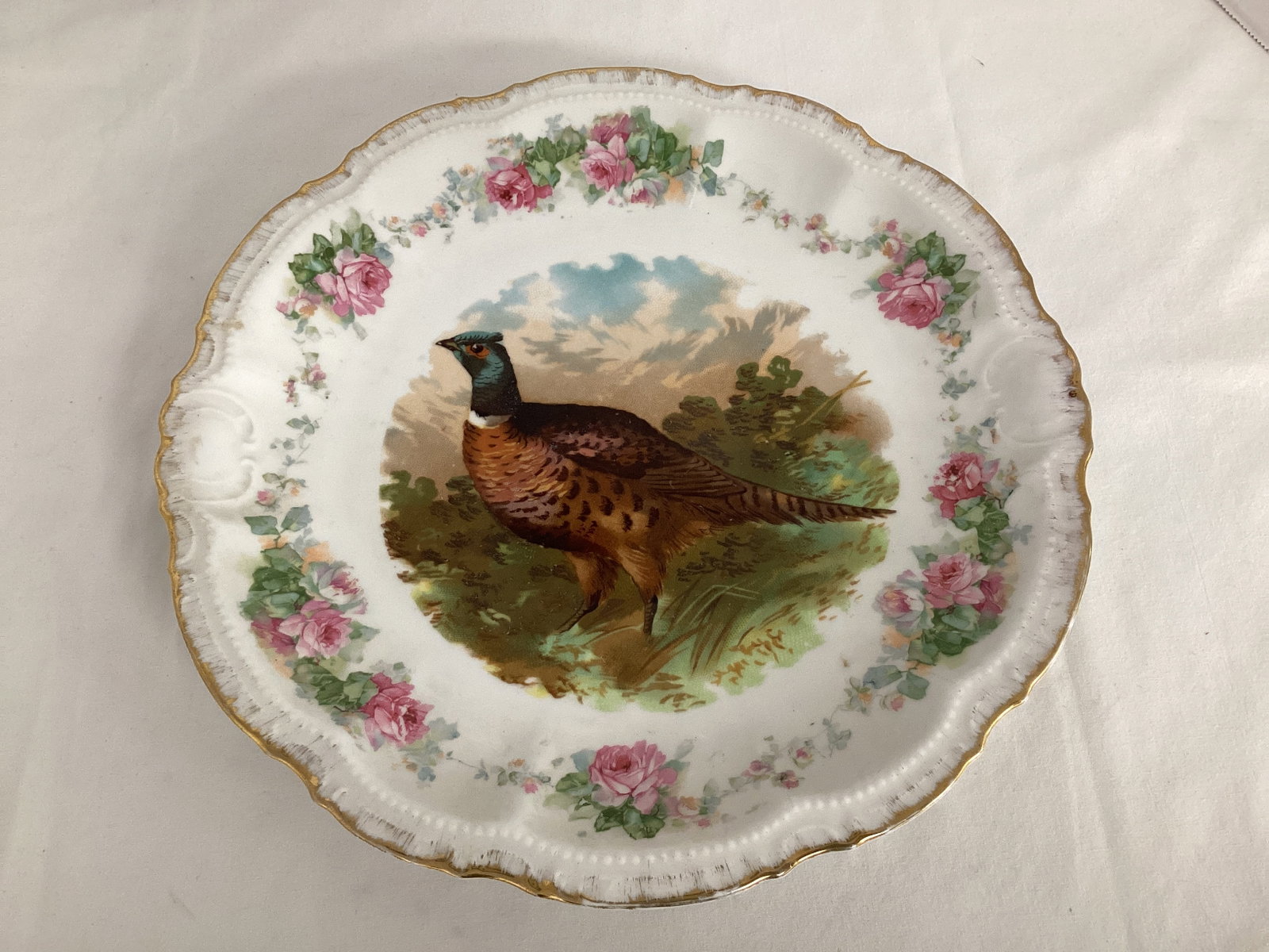 Antique PM Bavaria Ring Neck Pheasant Plate: 11 1/2" diameter