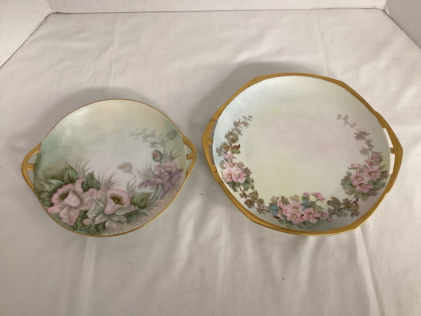 Royal Bavaria and Czechoslovakia Hand Painted Handled Plates: 8" and 9 1/2" at handles