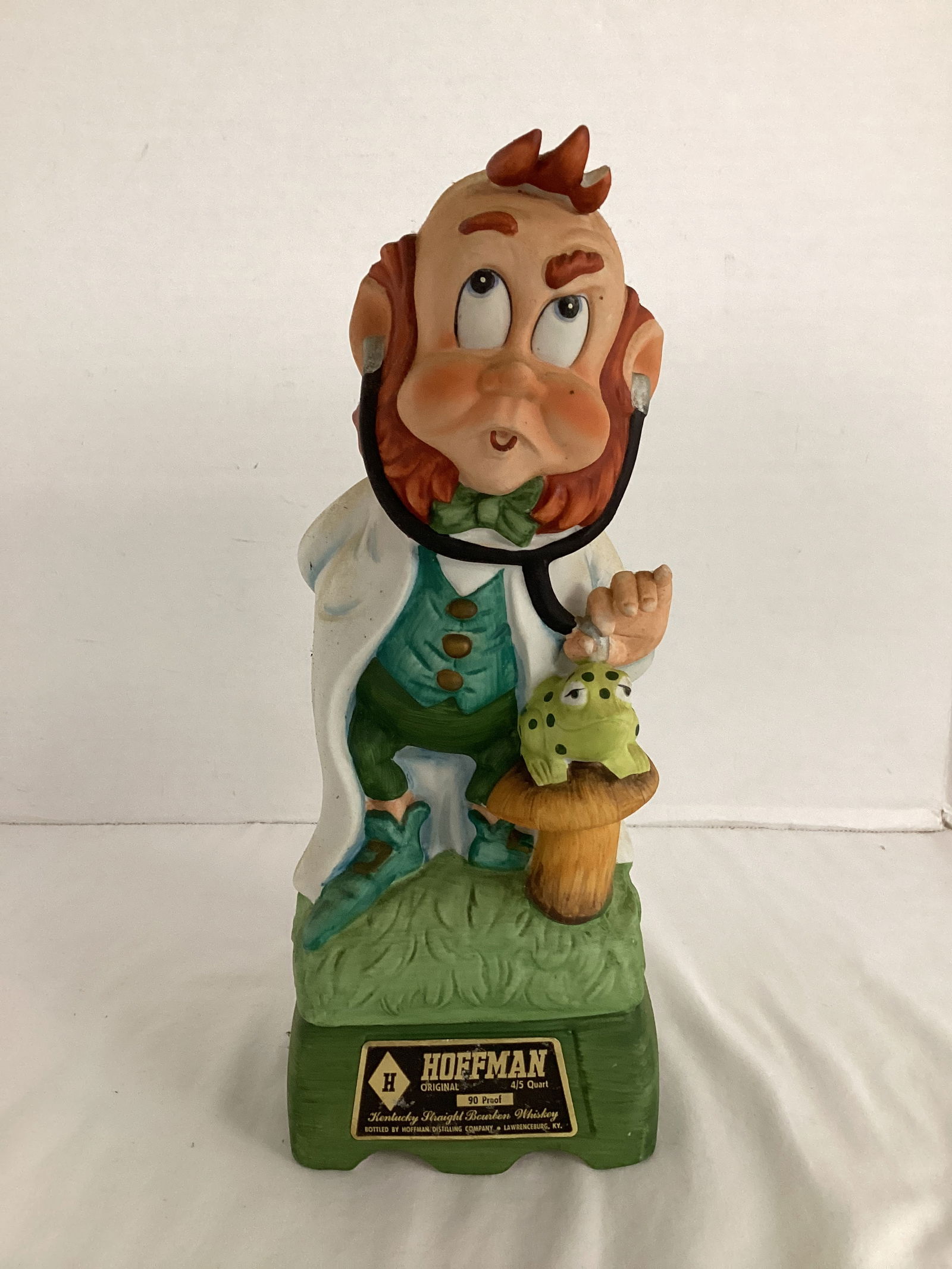1973 Hoffman Distilling Co. Mr. Lucky Series - Mr. Doctor Decanter with Sticker: needs washing, music box not working, chip on hair, 11 1/2" h
