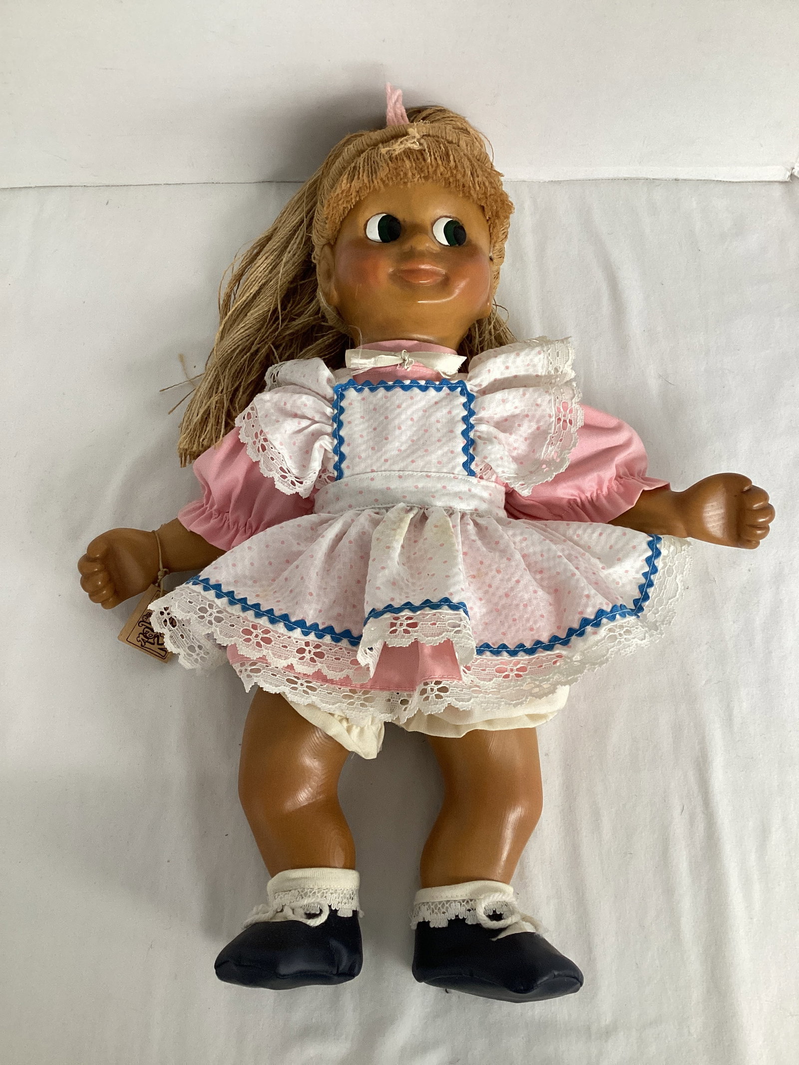 1990 Signed "Paula" in Pink Dress The Naber Kids Doll: signed by H.P. Naber, Naber Gestalt Corp., 19" h, dusty from display, some stains
