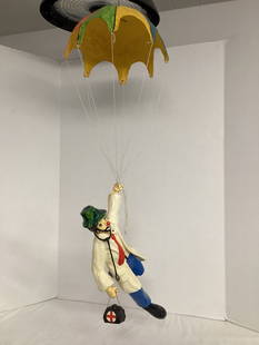Big Apple Clown Circus Parachuting Clown Doctor Papier Mache Ceiling Hanging Decor: 31" h