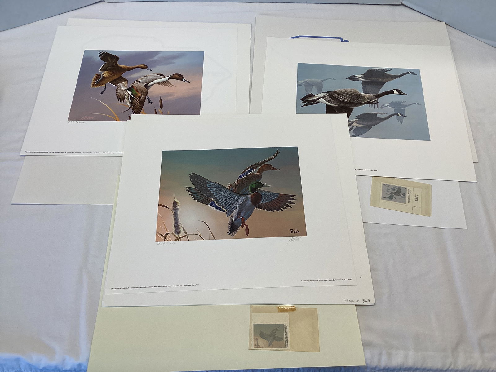 1982-1984 South Carolina Duck Stamps and Prints: 1982 - Mallard, 14" x 12", Signed by Bob Binks, 329/4000; 1983 - Signed by Jim Killen, 14" x 12", 329/4000; 1984 - 14" x 12", 329/4000, signed by Al Dornisch