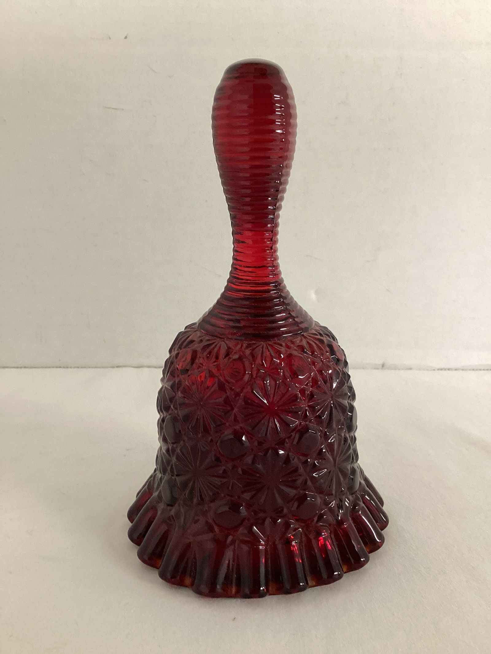 Ruby Red Daisy and Button Pattern Bell with Crested Crimped Edge (1 of 6)