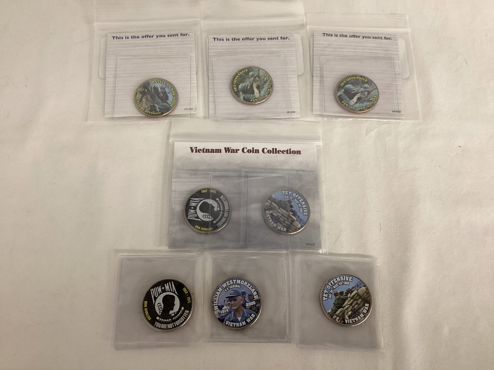 Nine Vietnam War Commemorative Half Dollar Coins: William Westmoreland, Tet Offensive, POW MIA