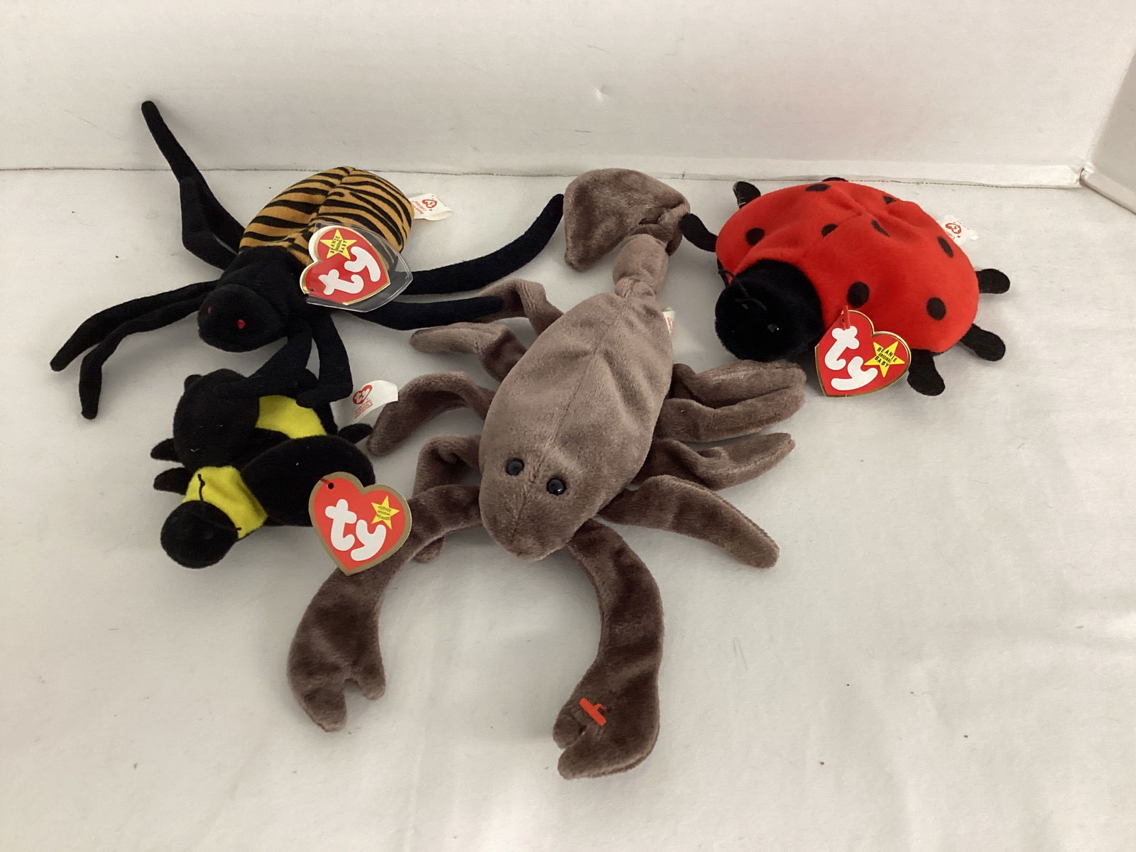Insect TY Beanie Babies: Stinger, Lucky, Spinner, and Bumble the Bee Teenie Beanie