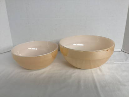 Two Fire King Peach Luster Mixing Bowls: 7 1/2" and 8 5/8" diameter