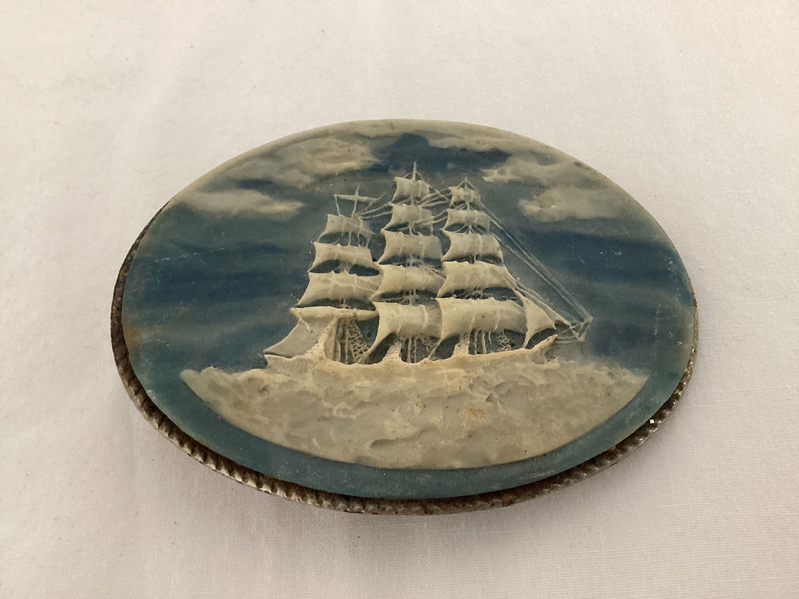 Incolay Stone Ship Belt Buckle: .