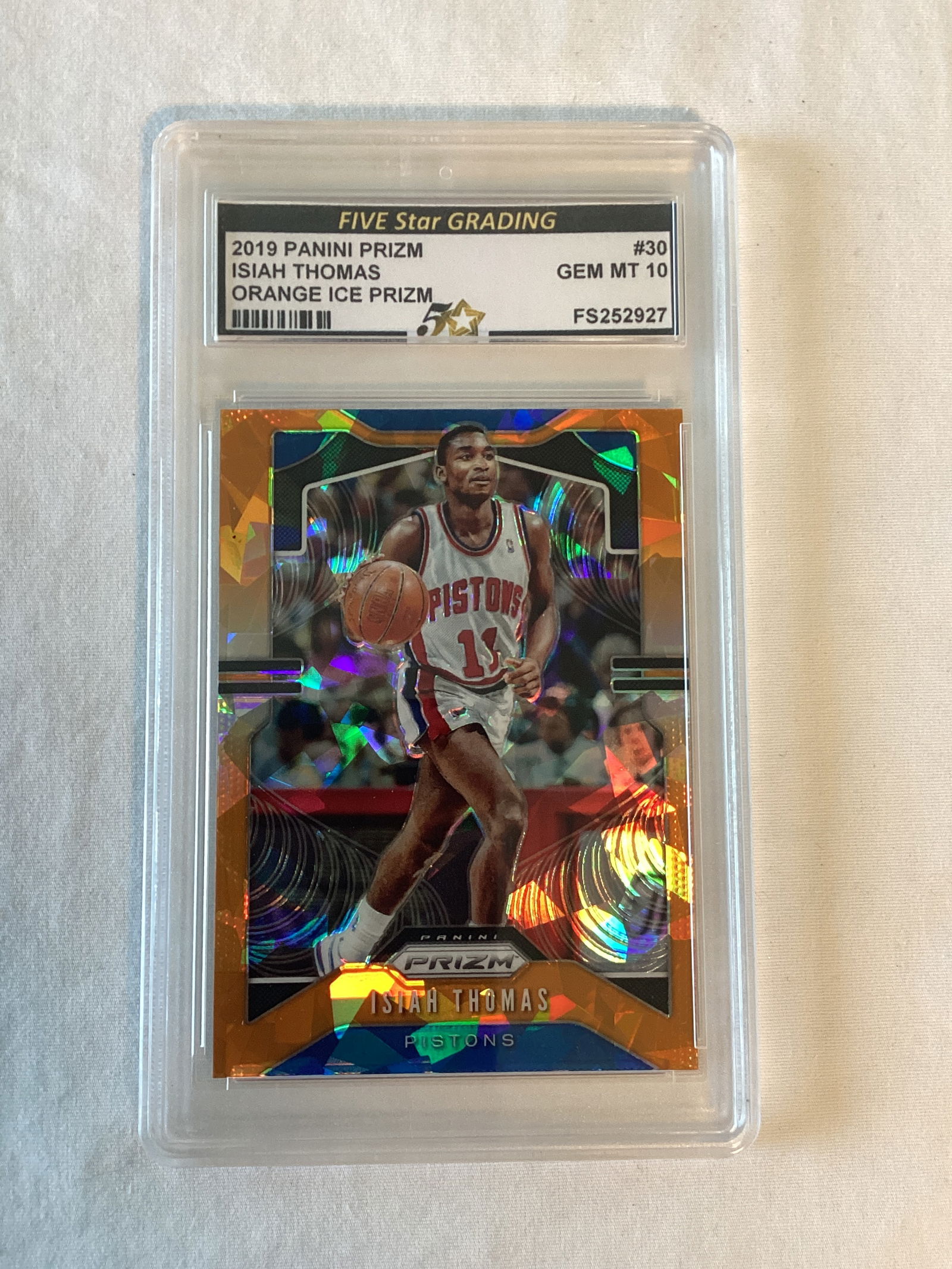 2019 Panini Prizm Isiah Thomas Orange Ice Five Star Gem Mint 10 Basketball Card (1 of 2)