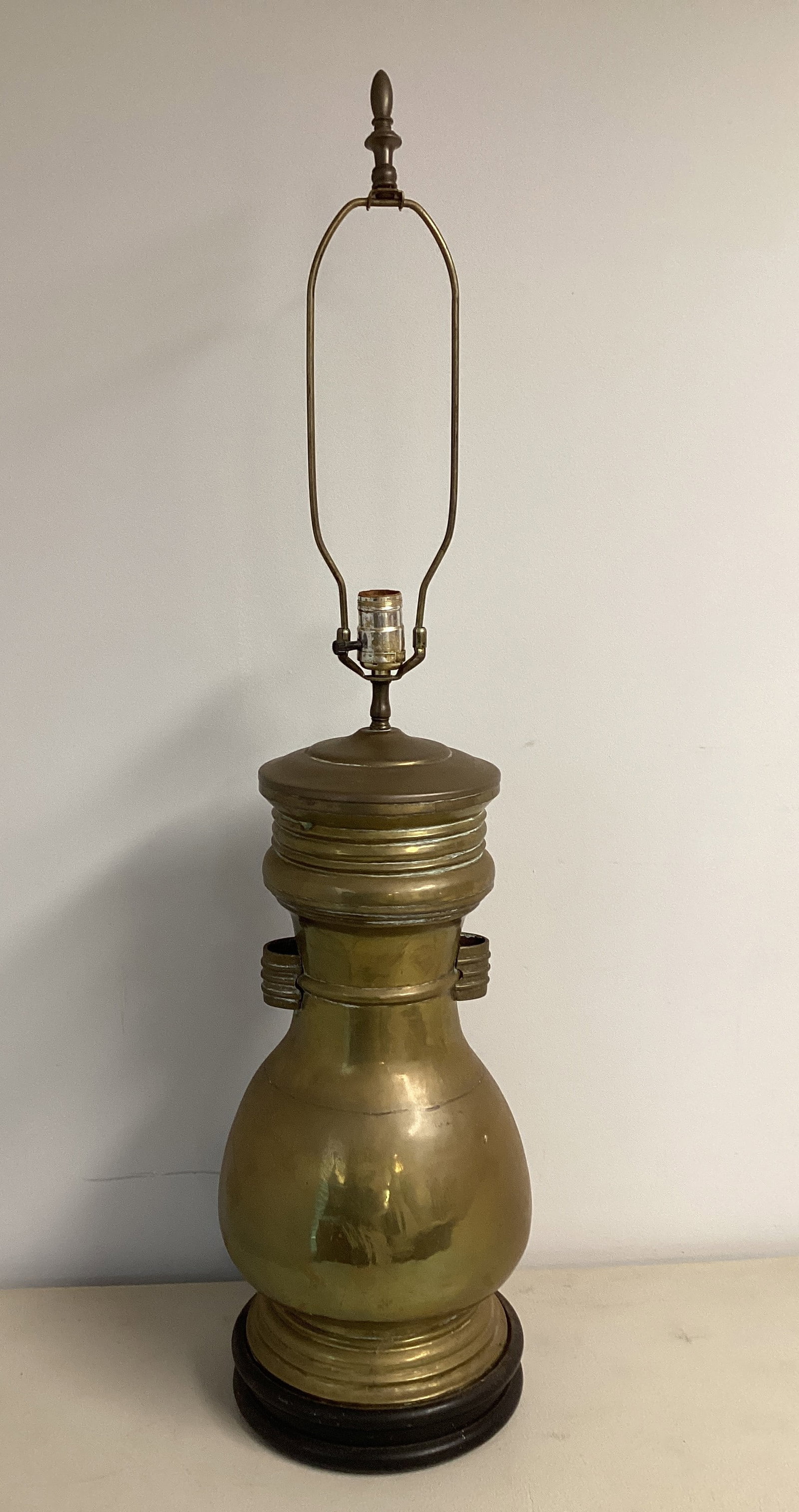 Antique Brass Tall Lamp: 39" h to top of finial, shipping unavailable on this lot