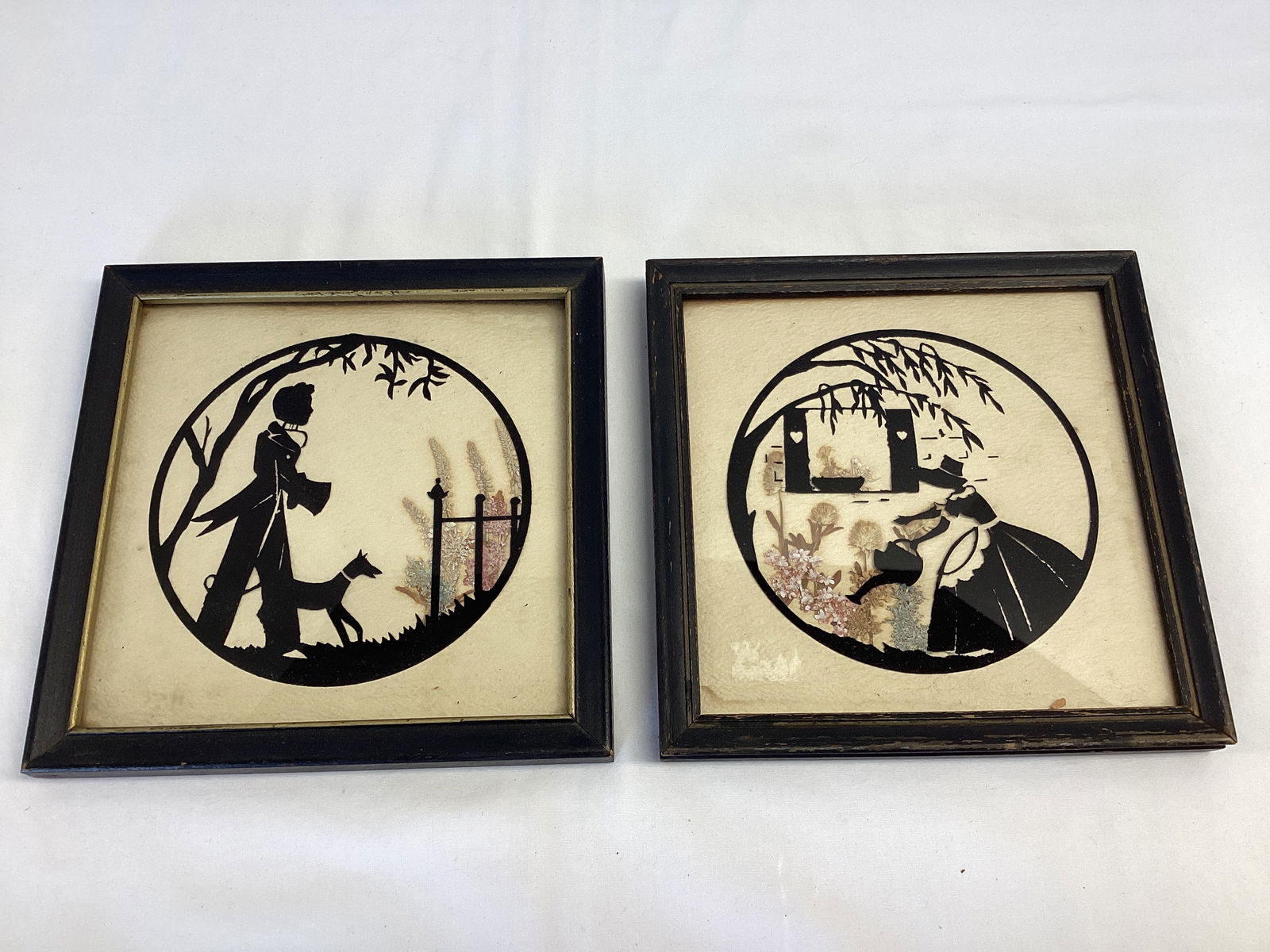 Pair of Framed Silhouettes with Dried Flowers Layered Underneath (1 of 7)