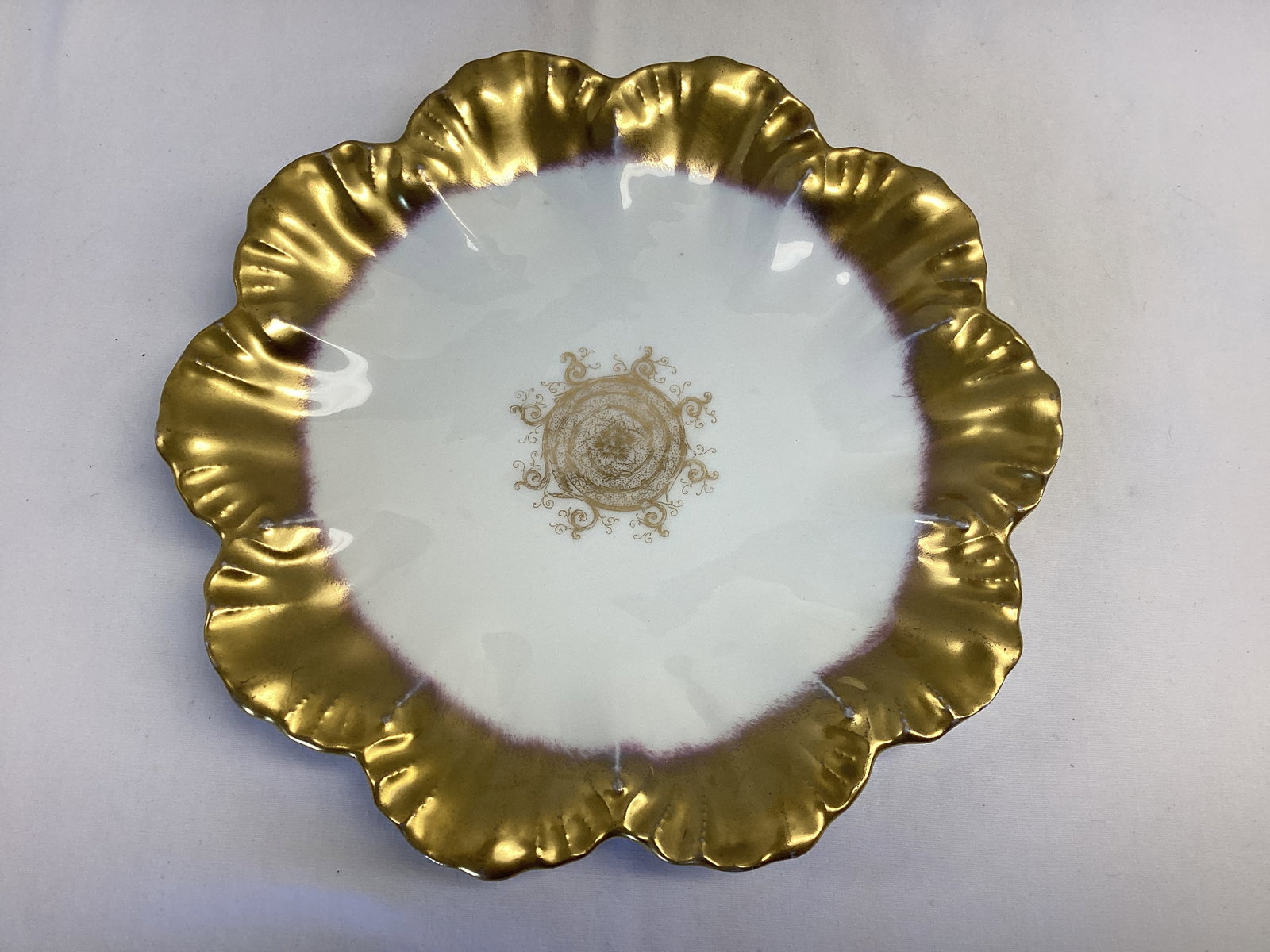 Antique Gold and White Limoges France Plate: 8" diameter