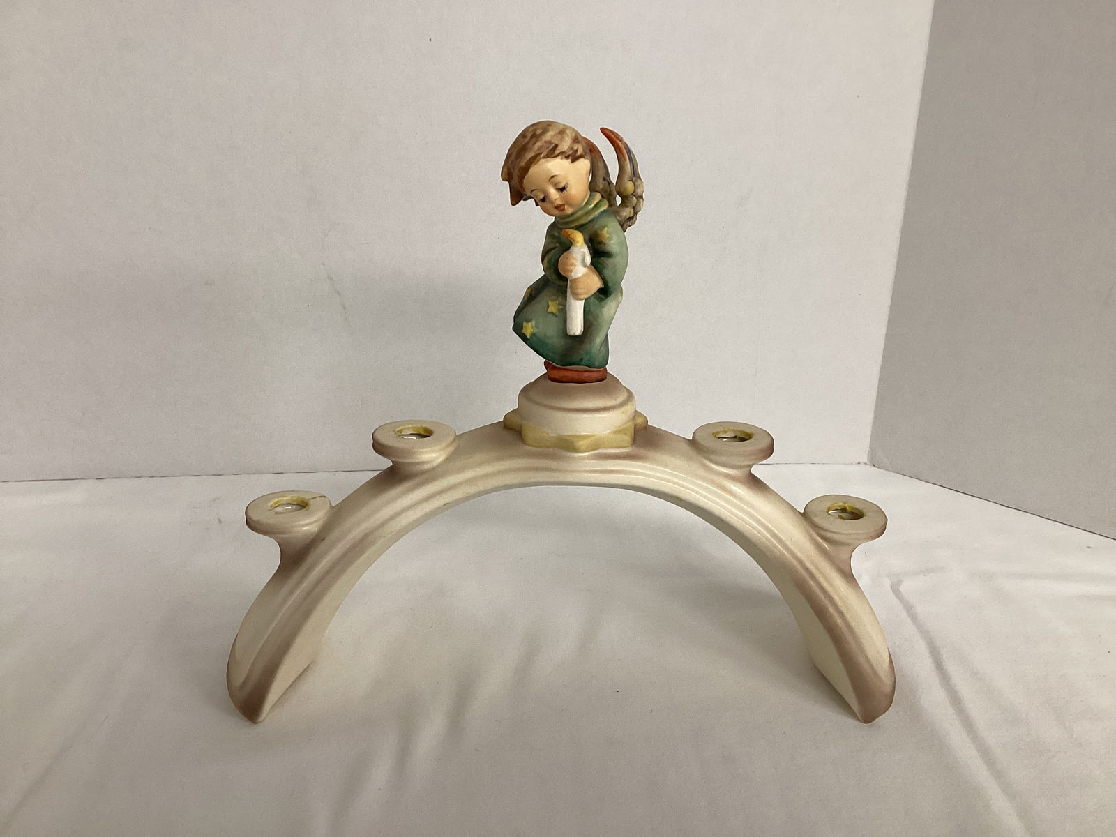 Goebel Hummel Angel Arch Candle Holder with Under Plate: 9" h, made in West Germany