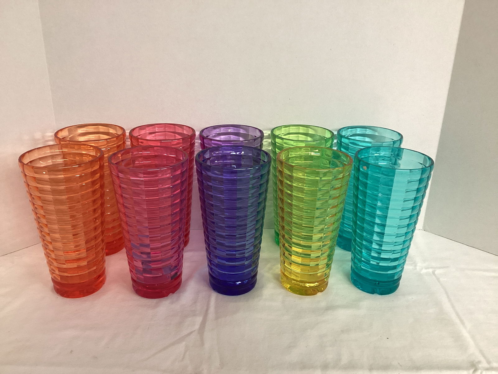 Ten Large Colorful Plastic Glasses: 7 1/2" h