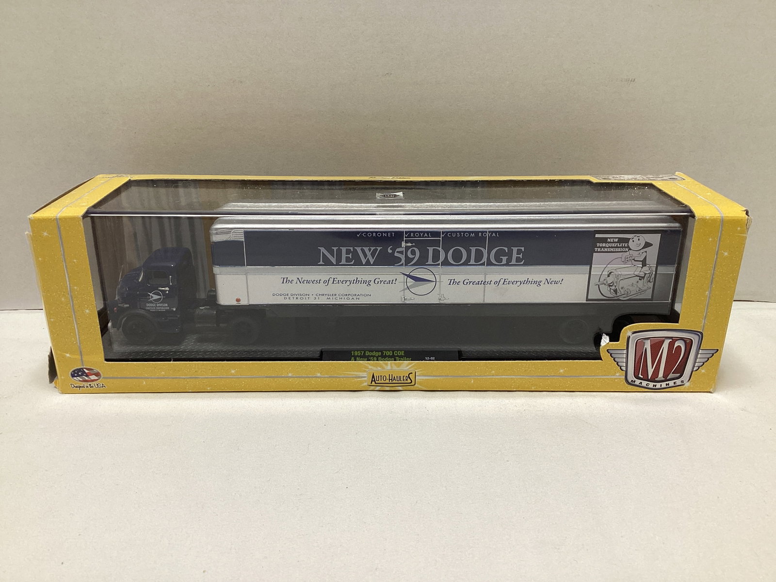 M2 Machines Auto-Haulers 1957 Dodge 700 COE and New Dodge '59 Trailer Diecast: some damage to box
