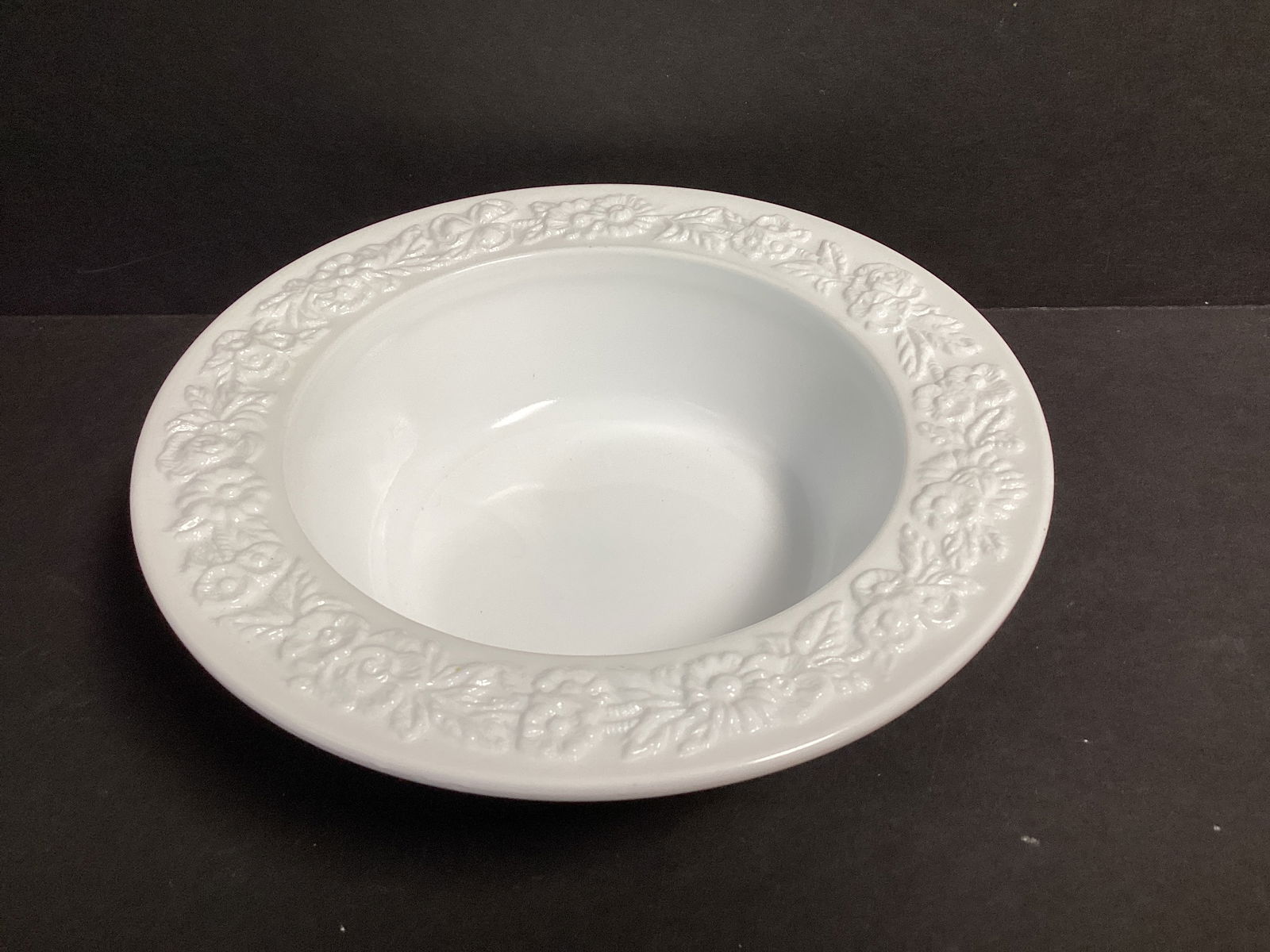 Milk Glass Bowl Wine Bottle Coaster with Floral Rim: 6" diameter