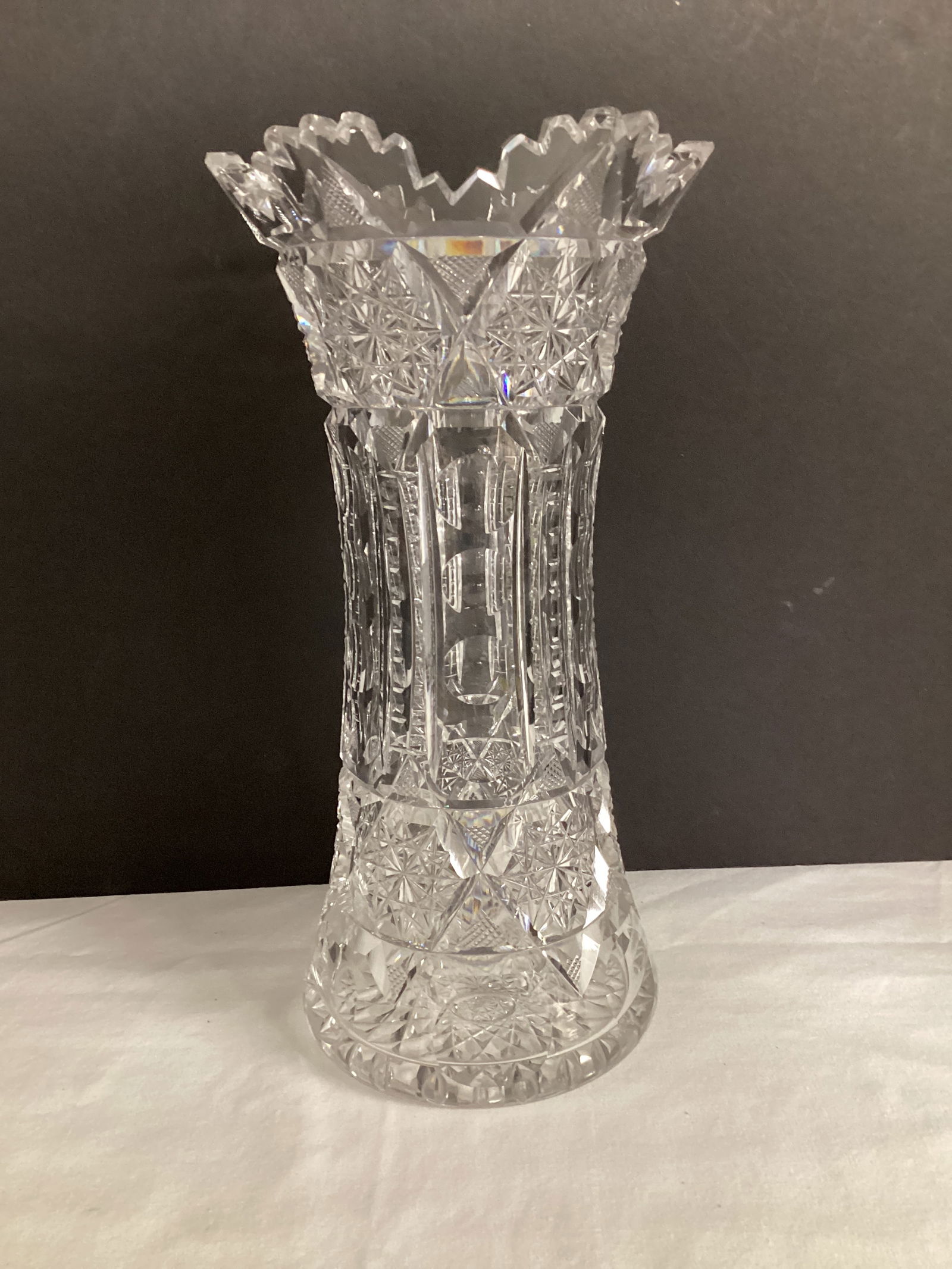 Brilliant Cut Glass Vase: one point chipped, 10 1/4" h