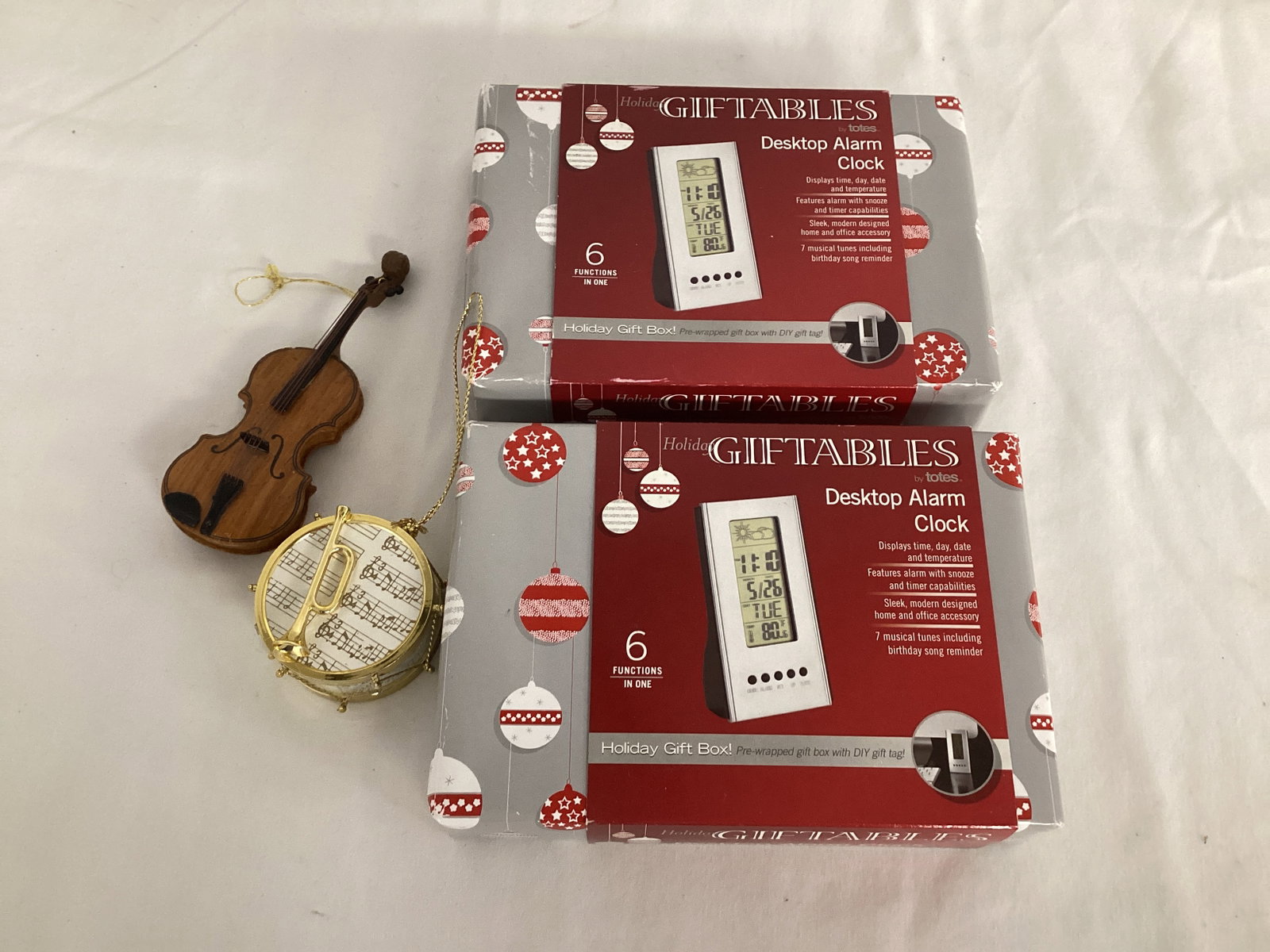 Pre-Wrapped Desktop Alarm Clock Gifts and Two Ornaments: .