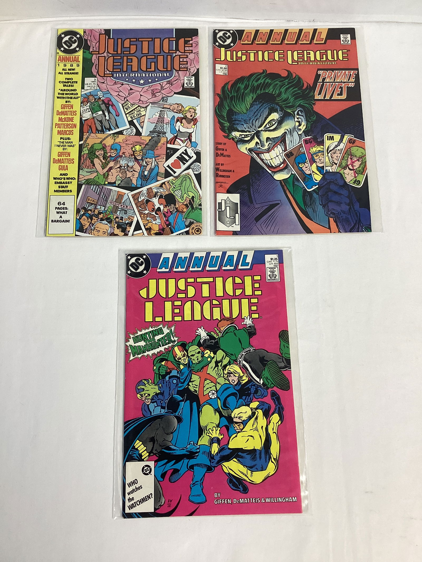 Three Justice League Annual Comic Books: Please preview and see all photos for condition