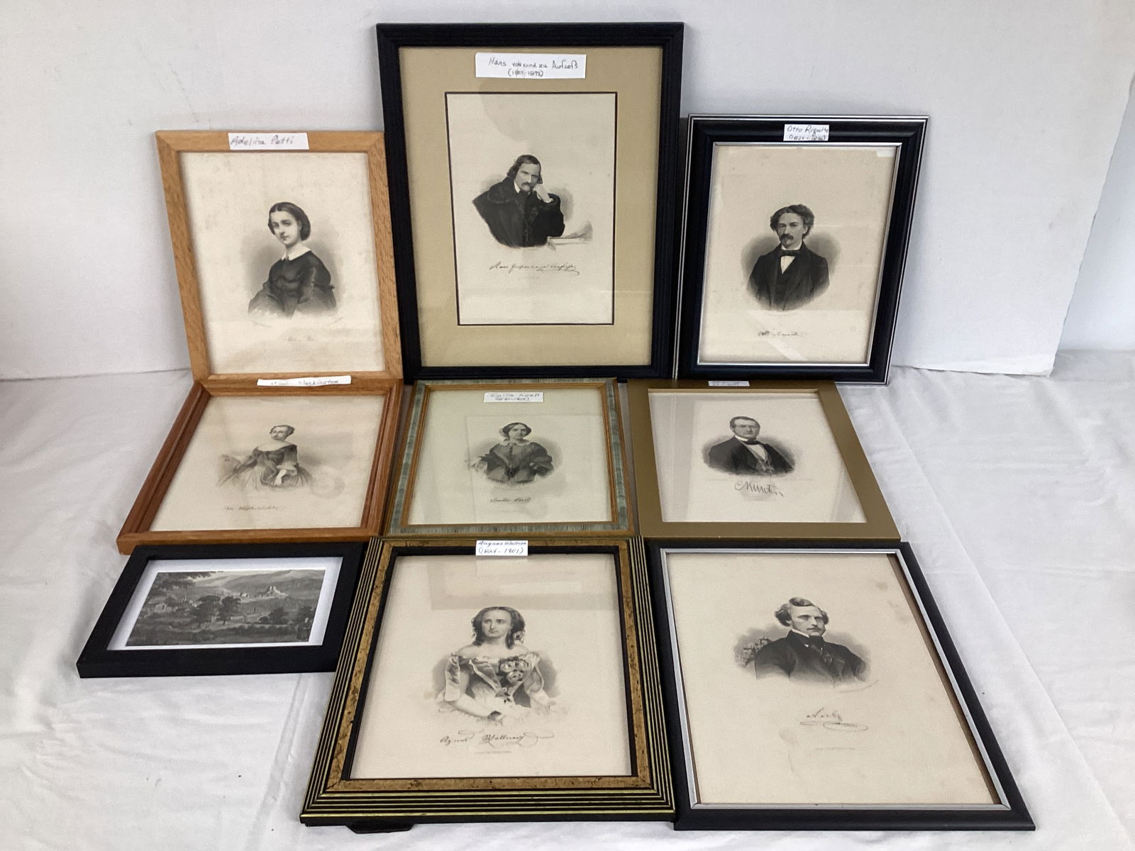 Framed Antique Portrait Etchings and Small Landscape Etching (1 of 18)
