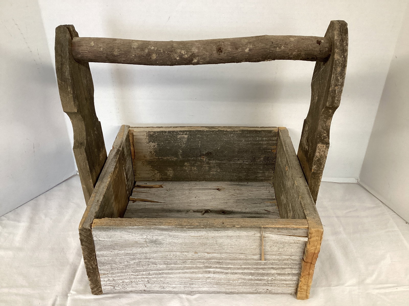 Handmade Rustic Caddy Basket: 14 1/2" x 12" x 15" h, shipping unavailable for this lot