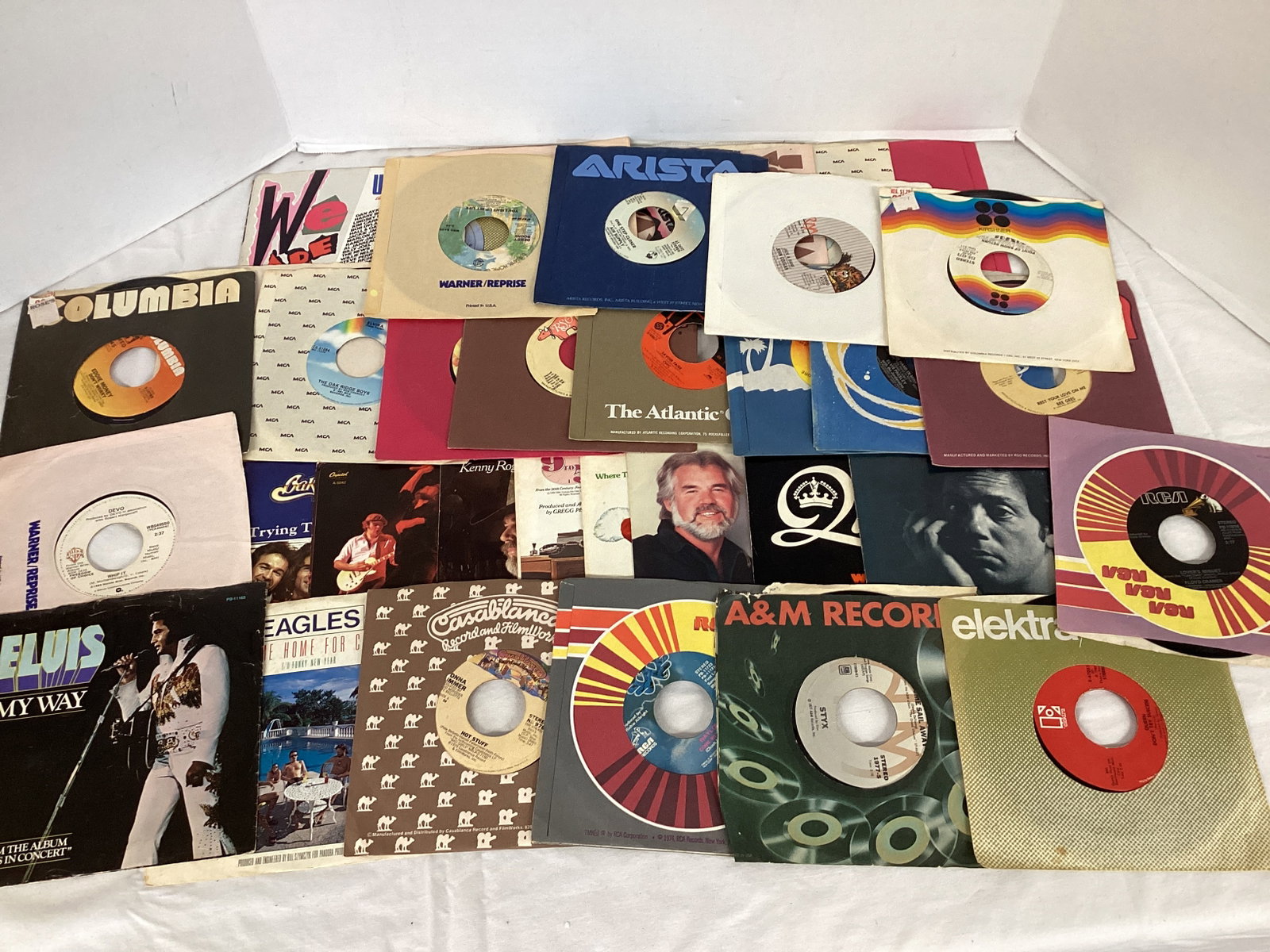 45 RPM Records with Sleeves: Elvis, Queen, Styx, Eagles, Bing Crosby, and More