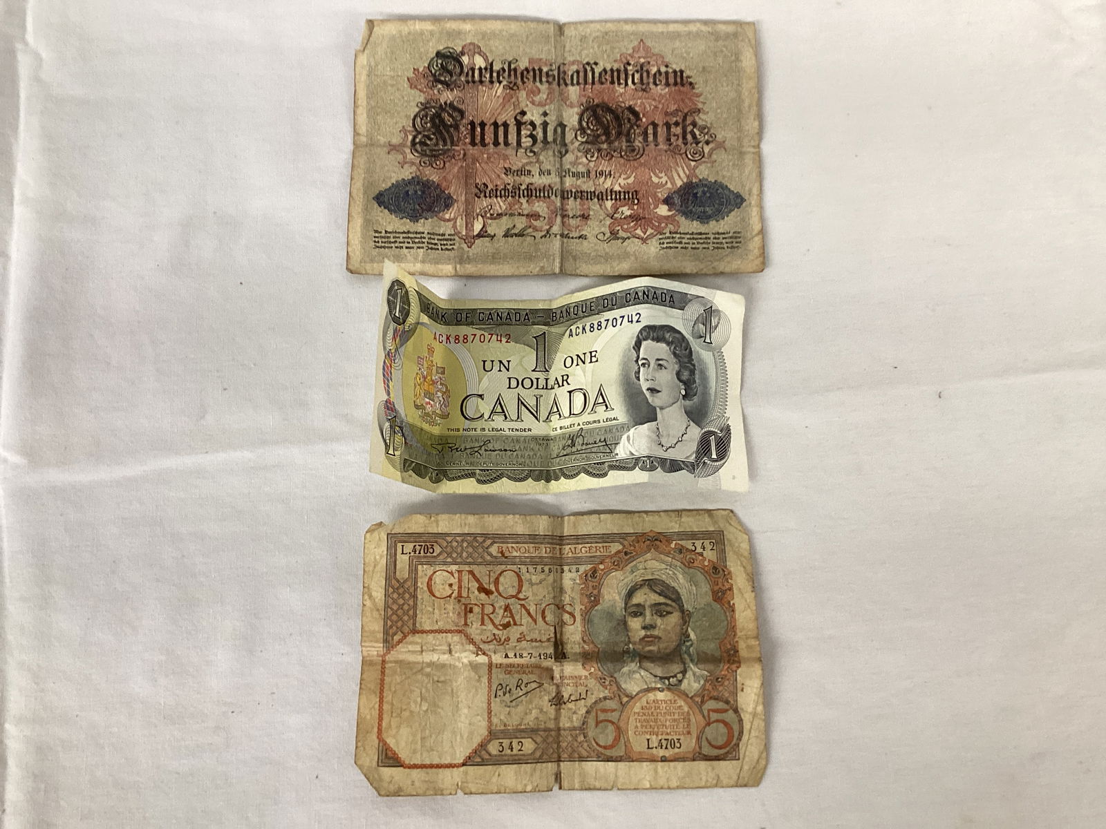 German Bank Note, Algerian Francs, and Canadian Dollar (1 of 7)