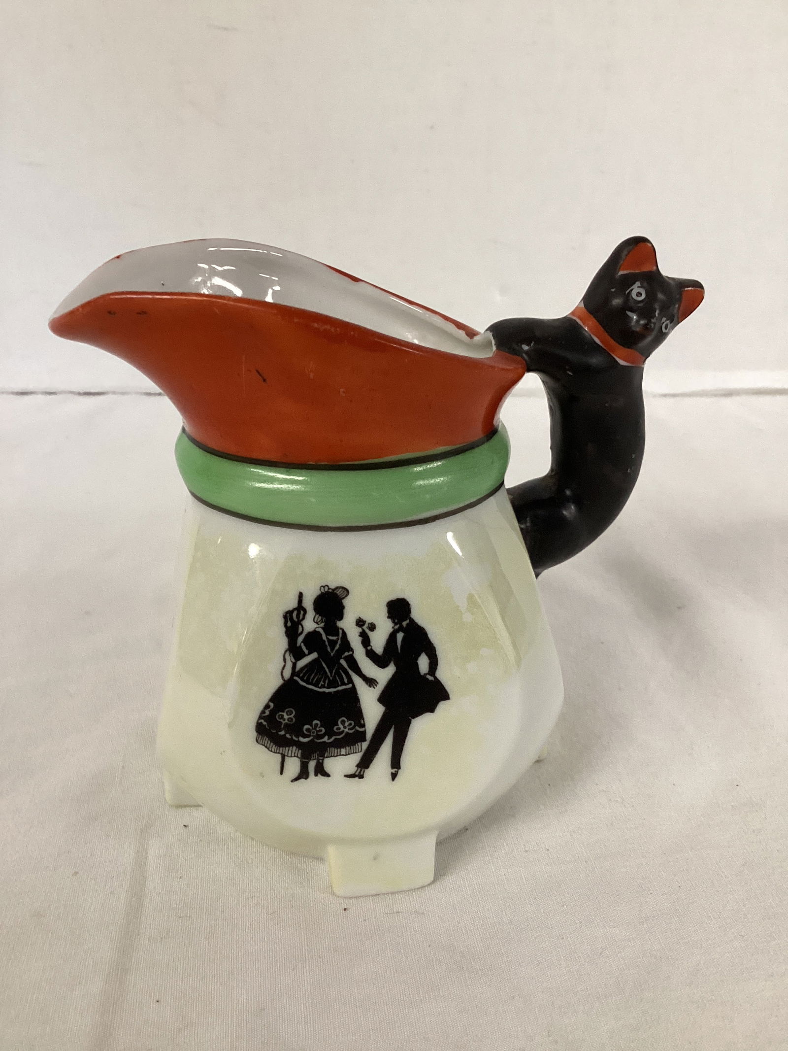 Gold Castle Hand Painted Creamer with Cat Handle: made in Japan, 4" h