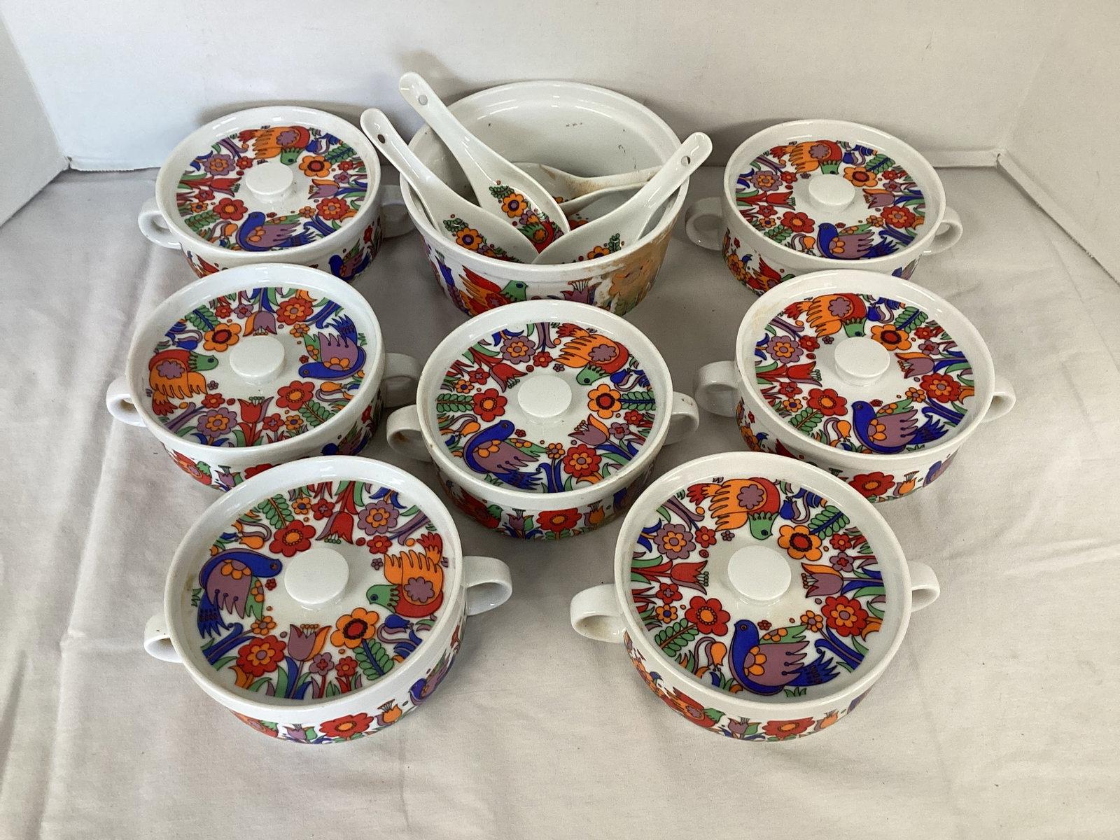 Royal Crown Individual Covered Bowls, Baking Dish, and Spoons: needs cleaning