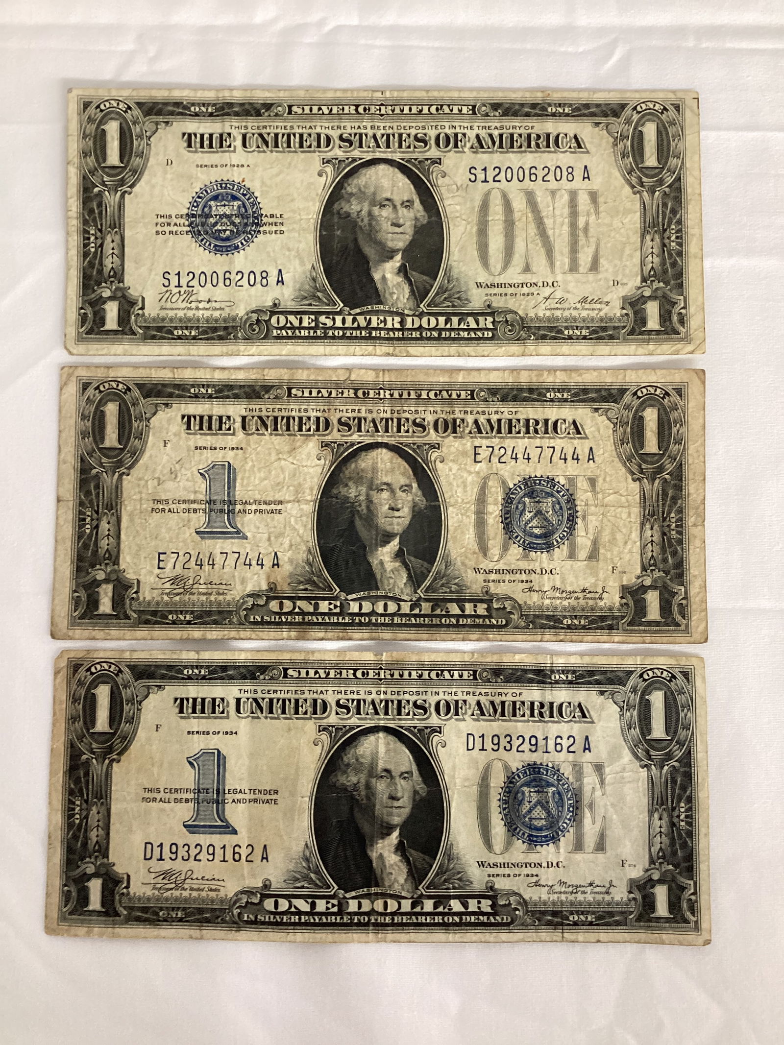 Three Silver Certificate US $1 Bills (1 of 8)