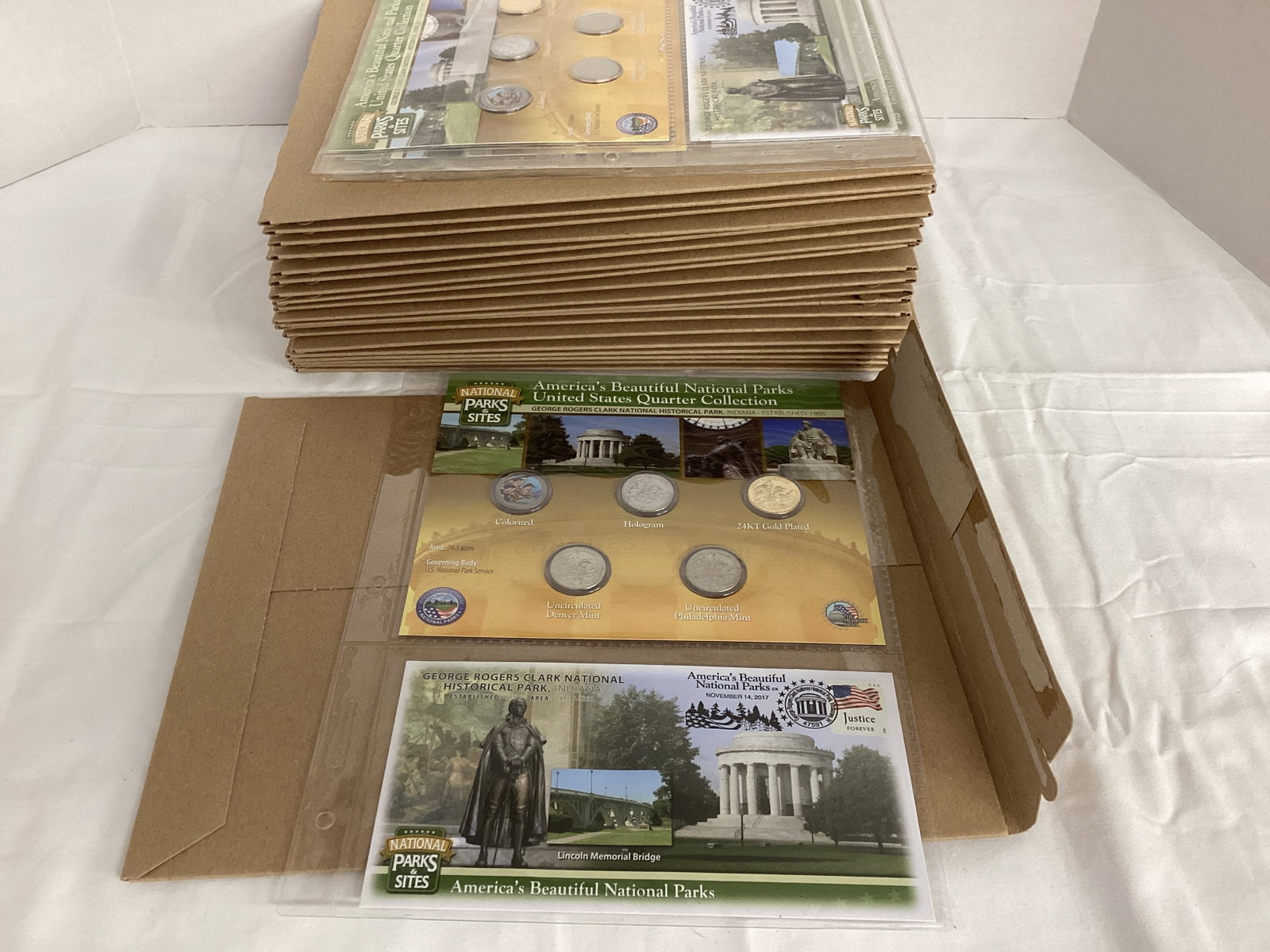 22 US National Parks George Rogers Clark Indiana National Park Coin Sets: 19 envelopes sealed, please preview and see all photos for condition