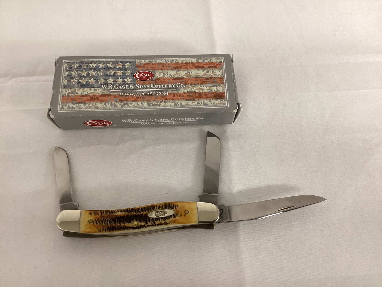 Case Stockman Bone Stag 6.5318 Three Blade Pocket Knife: 8" open