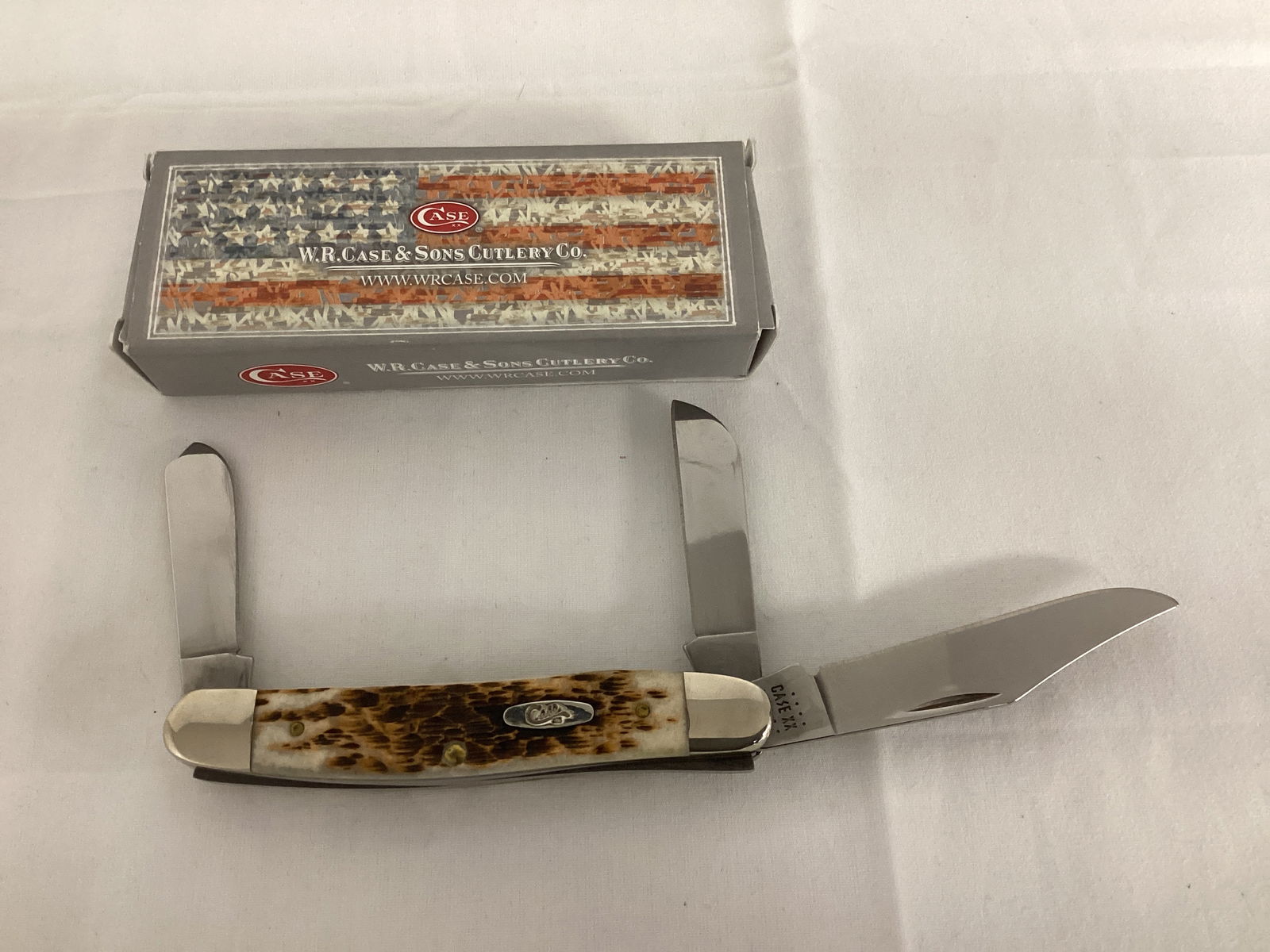 Case Amber Bone Peach Seed Jig Stockman 6347 Three Blade Pocket Knife: 8 1/2" open