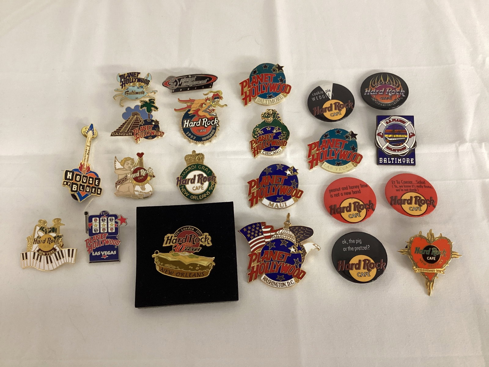 Hard Rock Cafe and Planet Hollywood Pins: also one House of Blues
