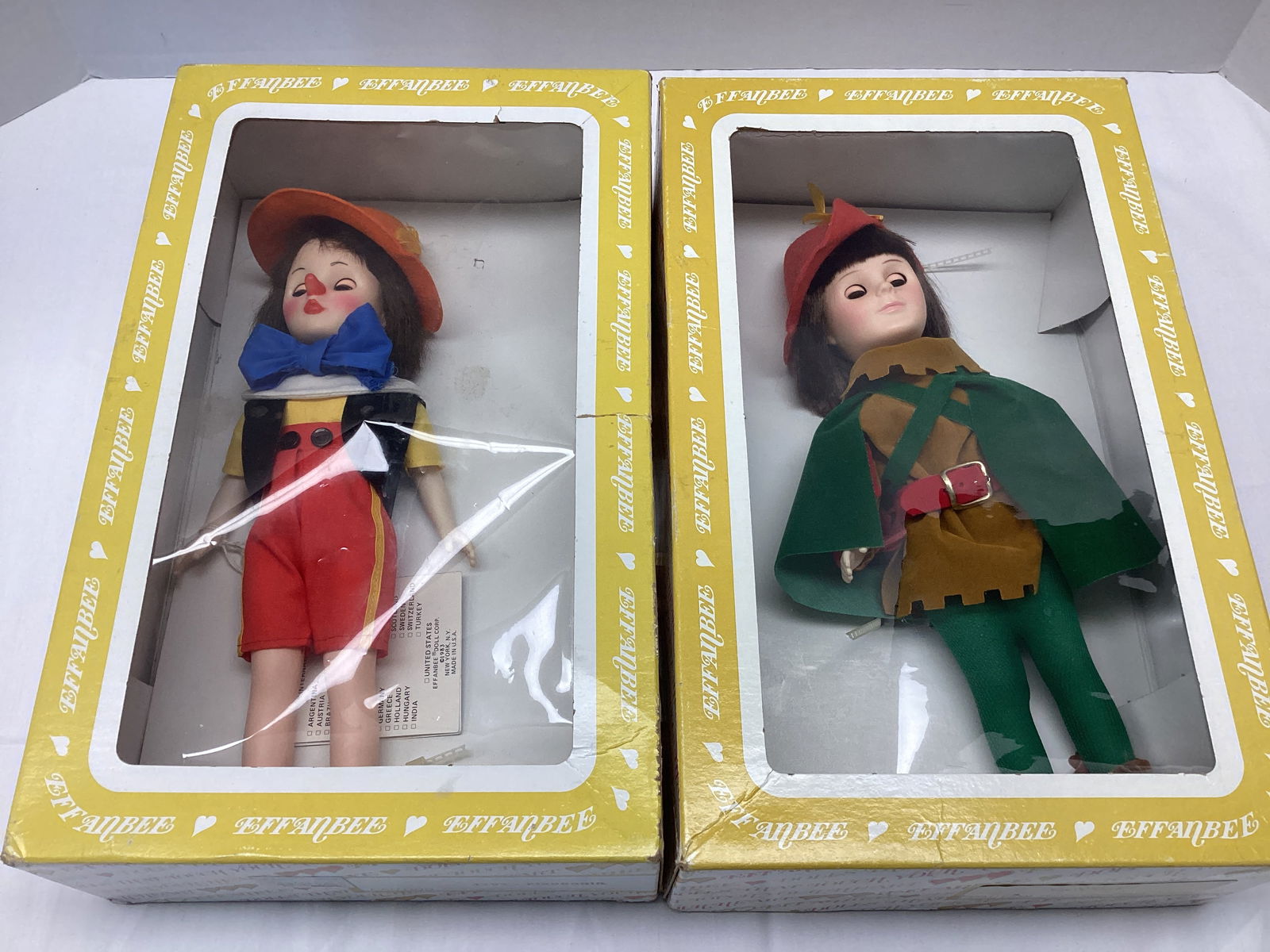 Effanbee Pinocchio and Robin Hood Dolls: 12" h