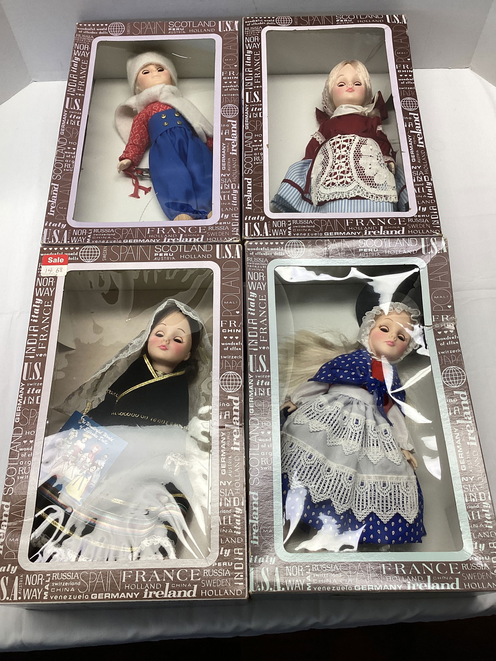 Four Effanbee Dolls of the World: 12" h, Wales, Argentina, Holland Boy, Austria