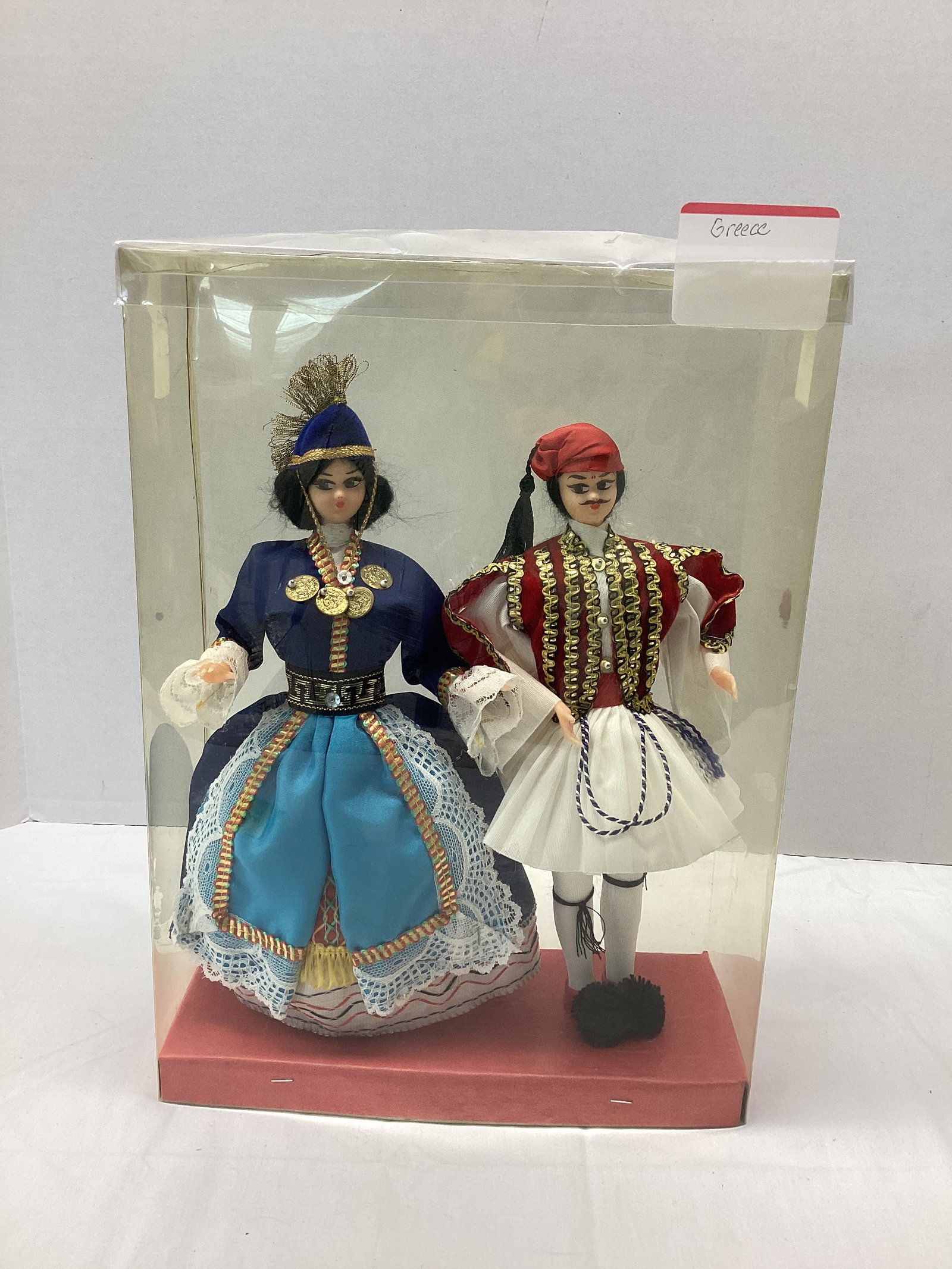 Pair of Greek Dolls: 10" h