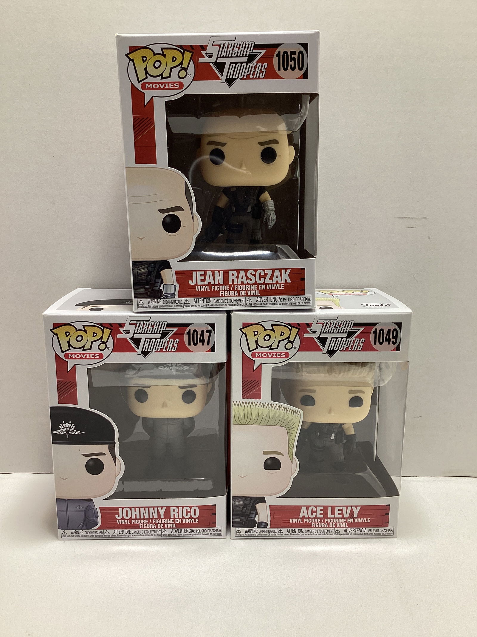 Three Starship Troopers Funko Pops: Jean Rasczak, Johnny Rico, Ace Levy