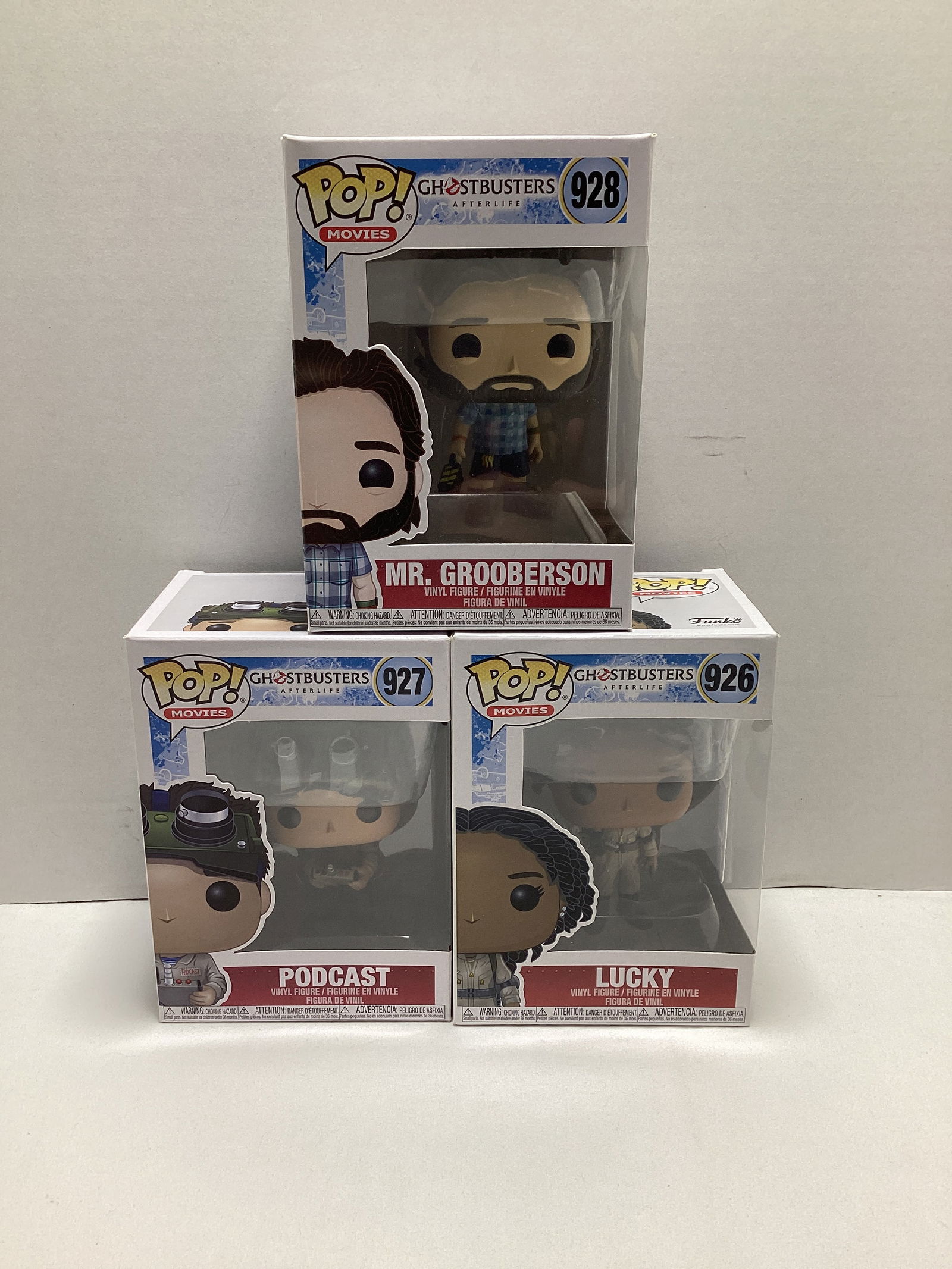 Three Ghostbusters Afterlife Funko Pops: Mr. Grooberson, Podcast, Lucky